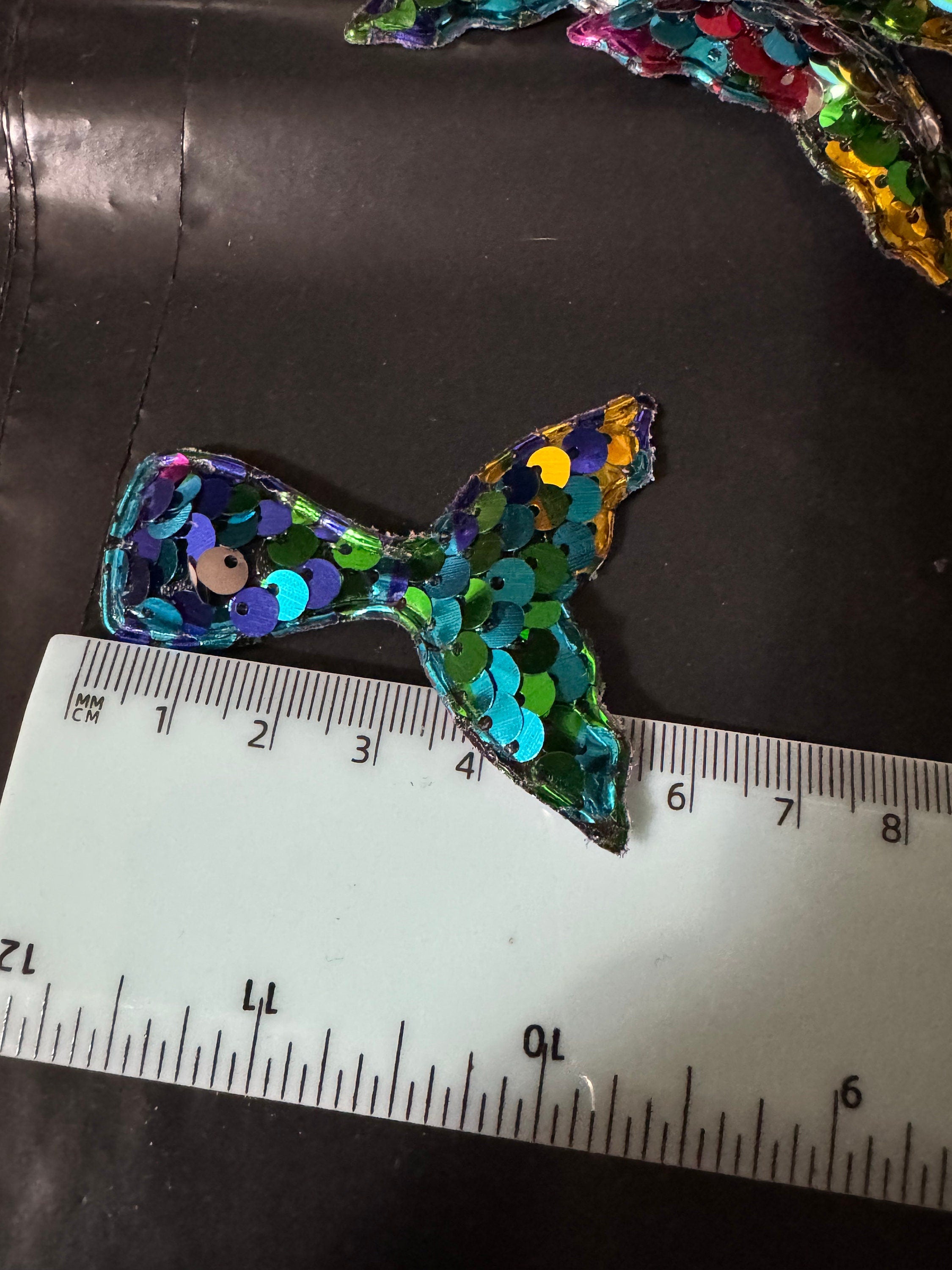 1 x rainbow sequin Sew On Mermaid tail Patch 6cm x 5cm sewing craft appliqué Nautical sea blue green tones