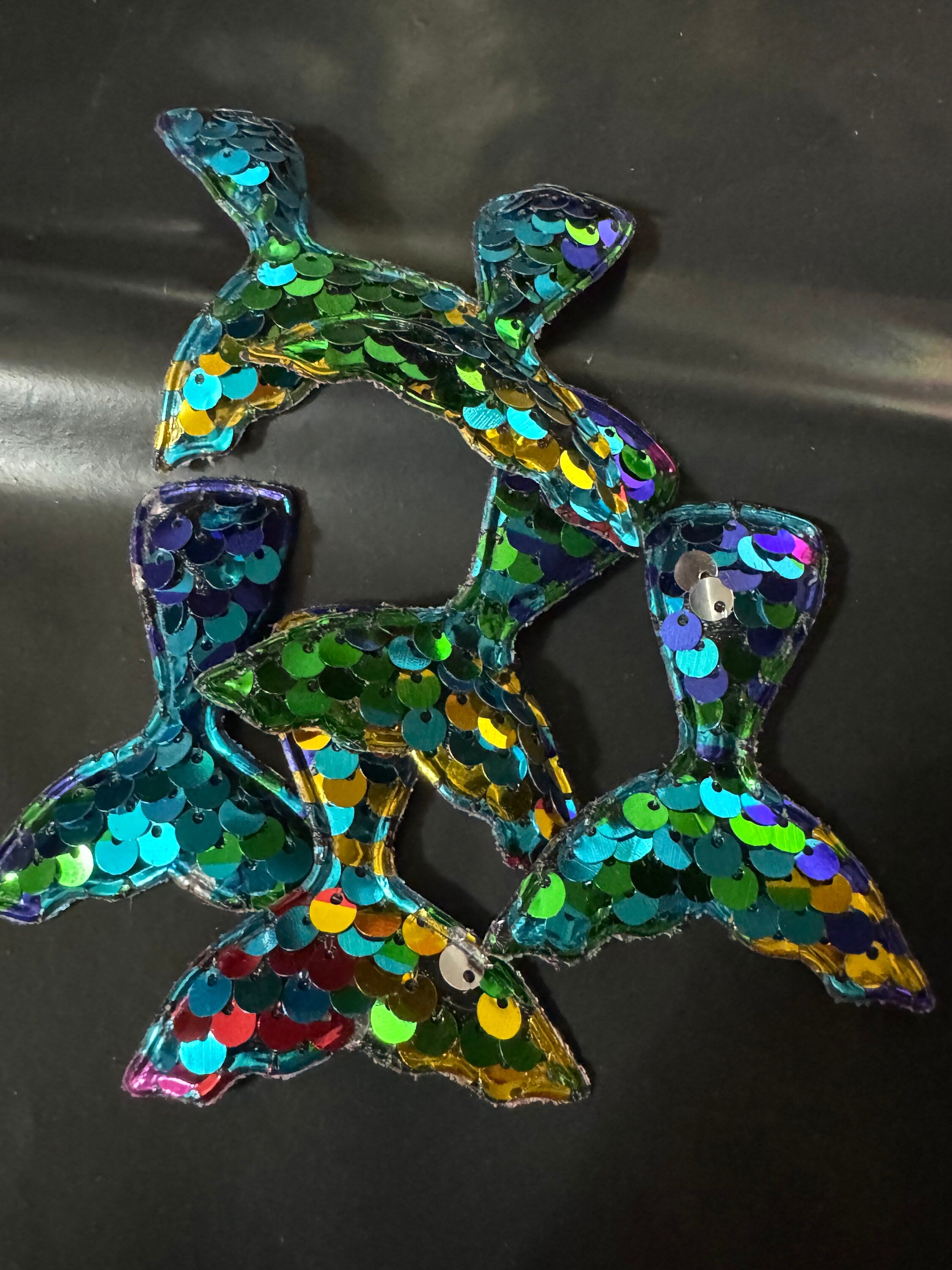 1 x rainbow sequin Sew On Mermaid tail Patch 6cm x 5cm sewing craft appliqué Nautical sea blue green tones