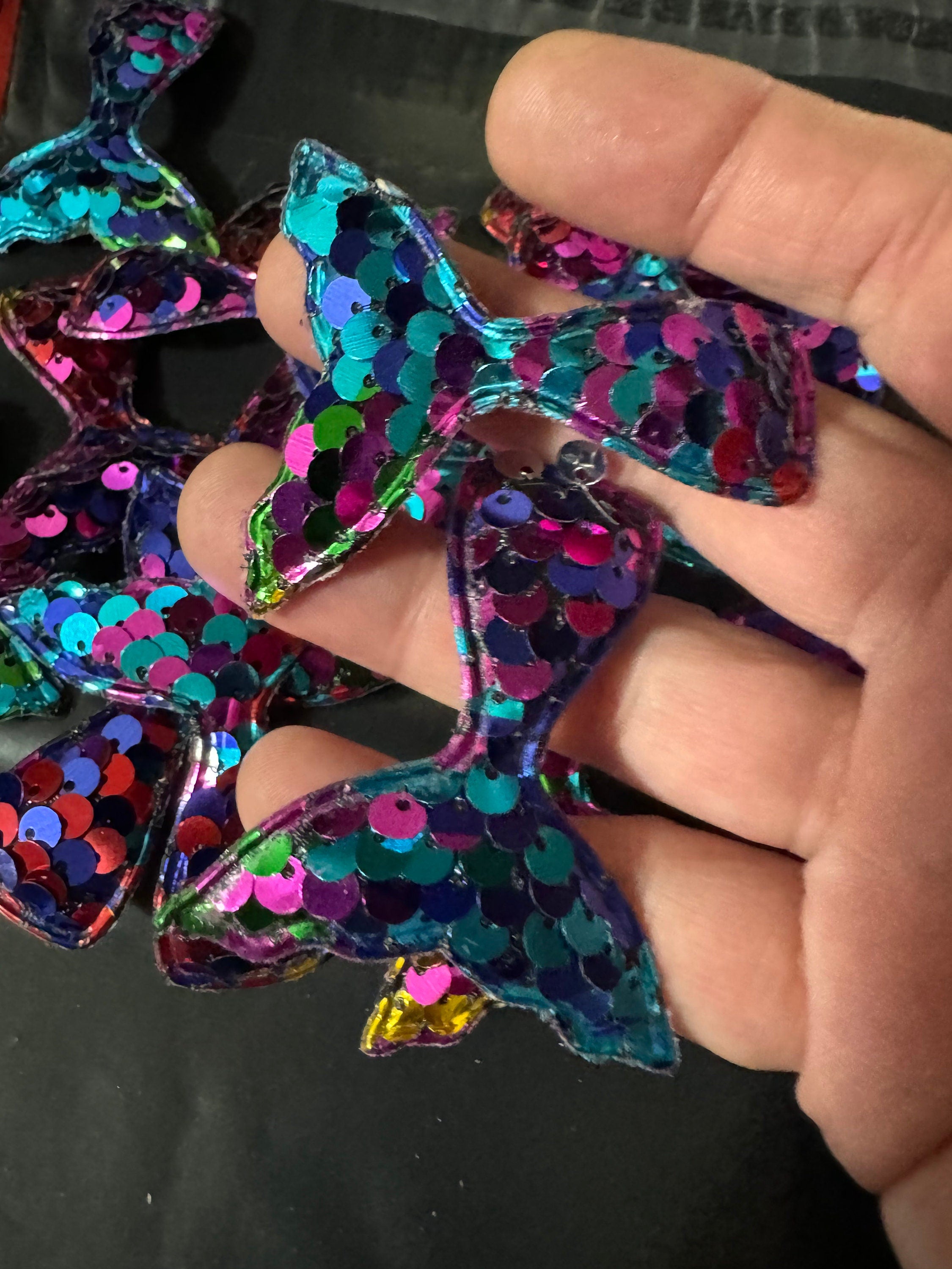 1 x rainbow sequin Sew On Mermaid tail Patch 6cm x 5cm sewing craft appliqué Nautical sea blue purple tones