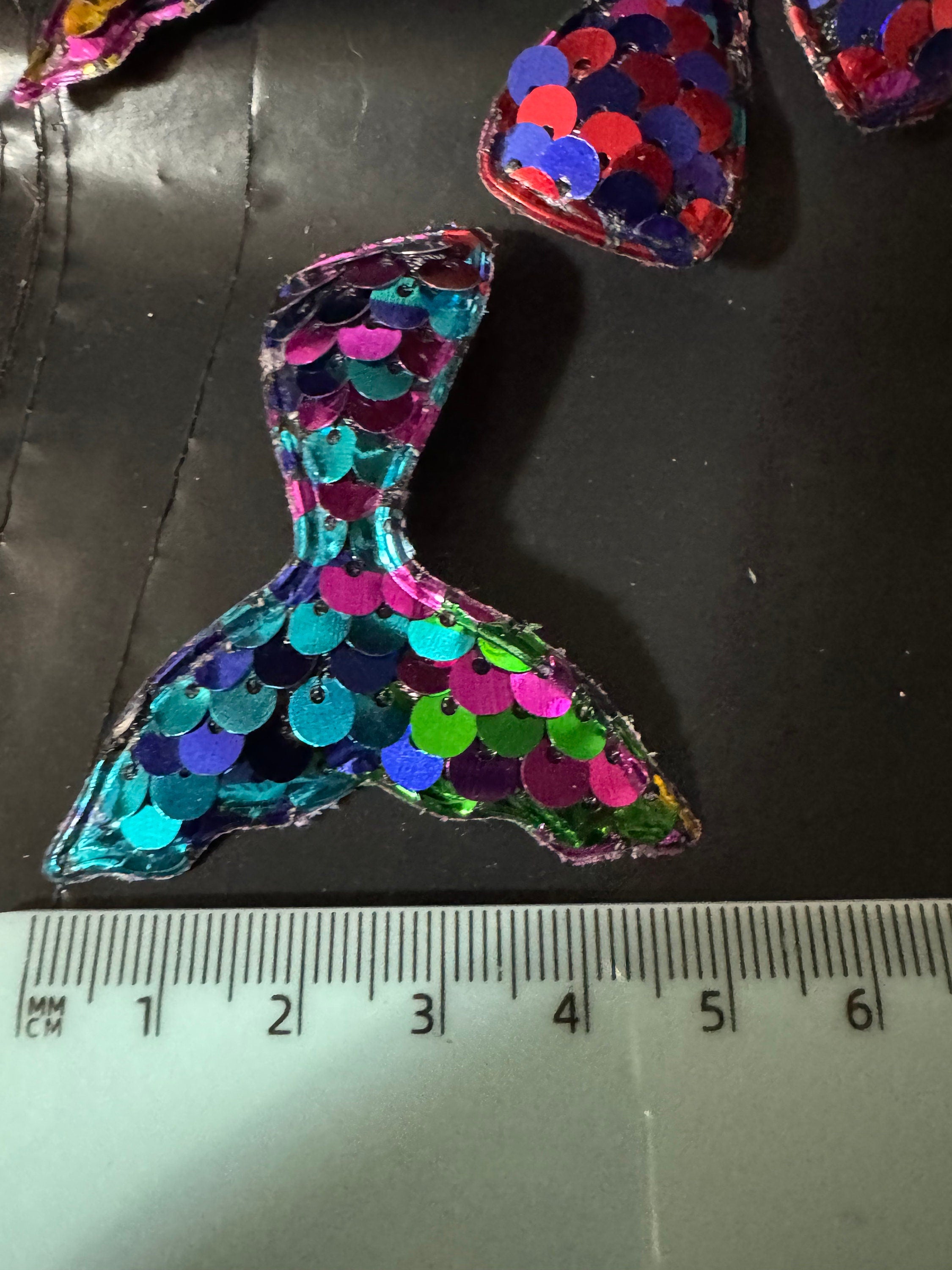 1 x rainbow sequin Sew On Mermaid tail Patch 6cm x 5cm sewing craft appliqué Nautical sea blue purple tones