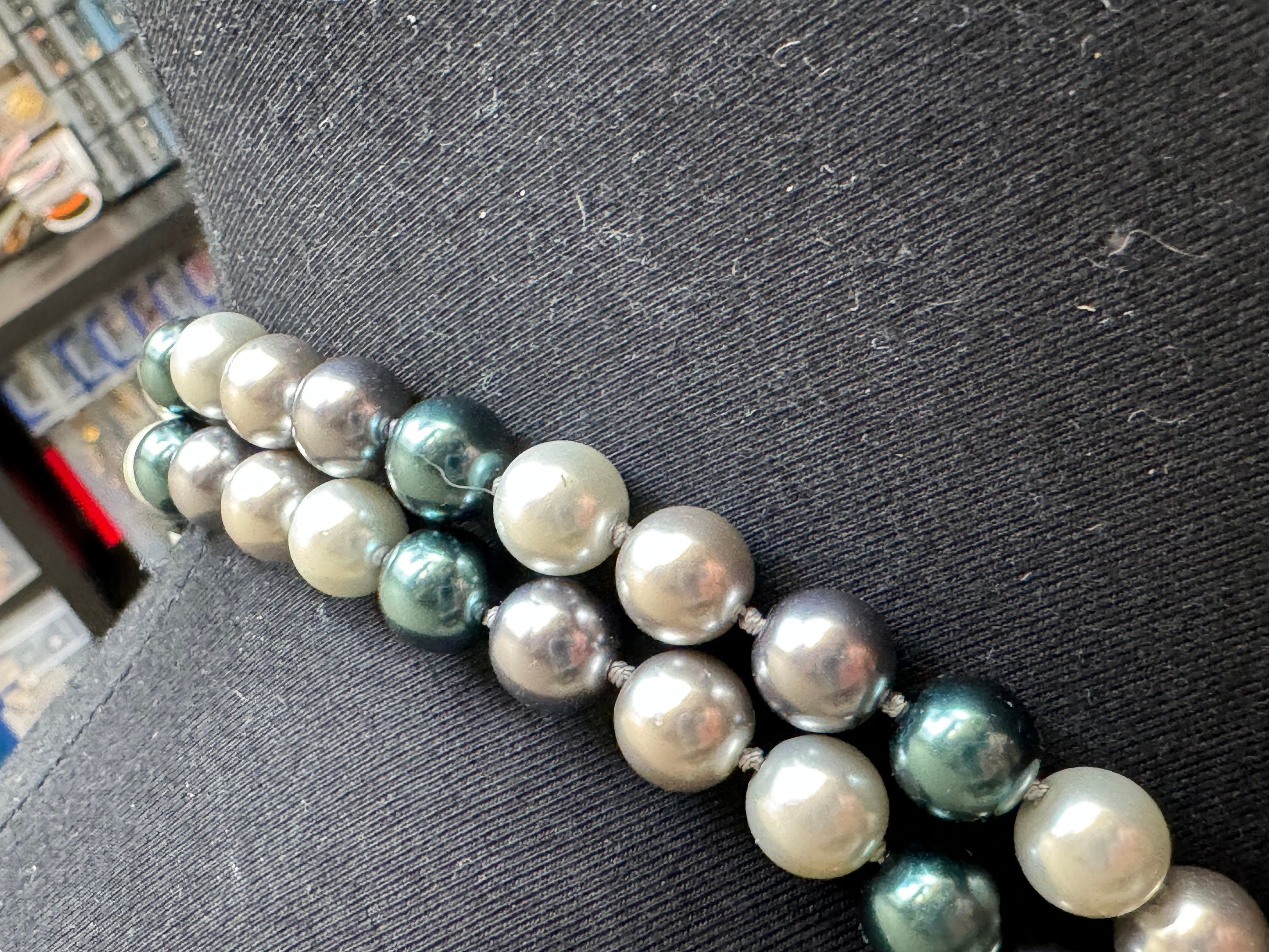 signed KJL grey glass pearl  2 row beaded necklace Kenneth jay lane adjustable