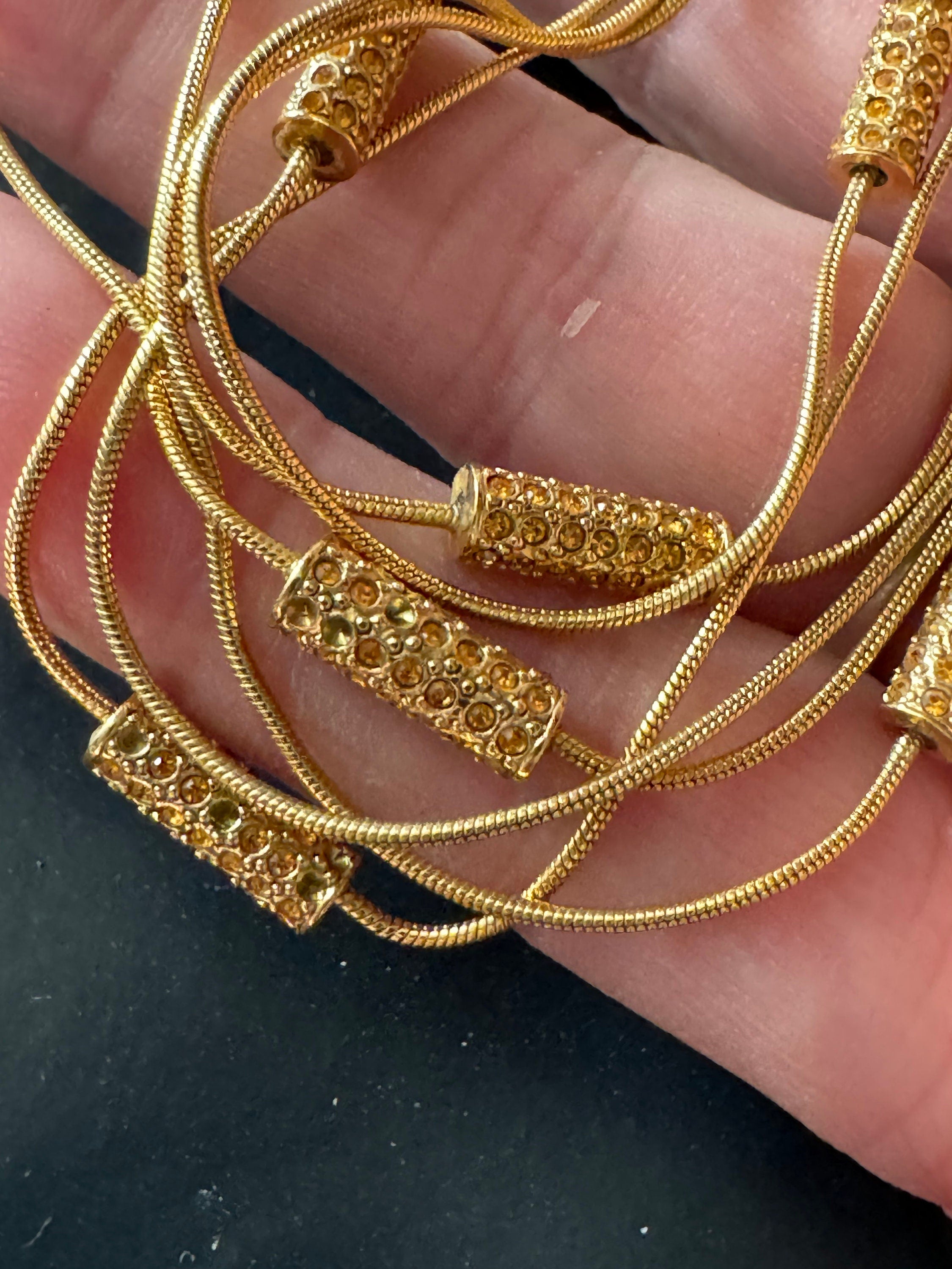 signed GROSSE soft orange diamanté crystal multi strand gold chain link choker necklace