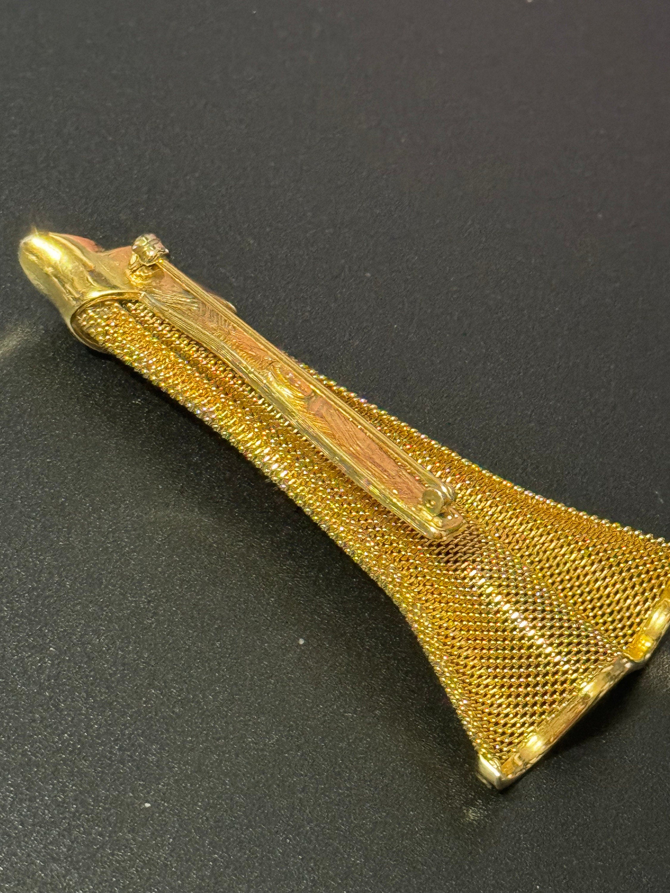 Vintage Signed GIVENCHY Gold mesh large classic designer Brooch 8cm
