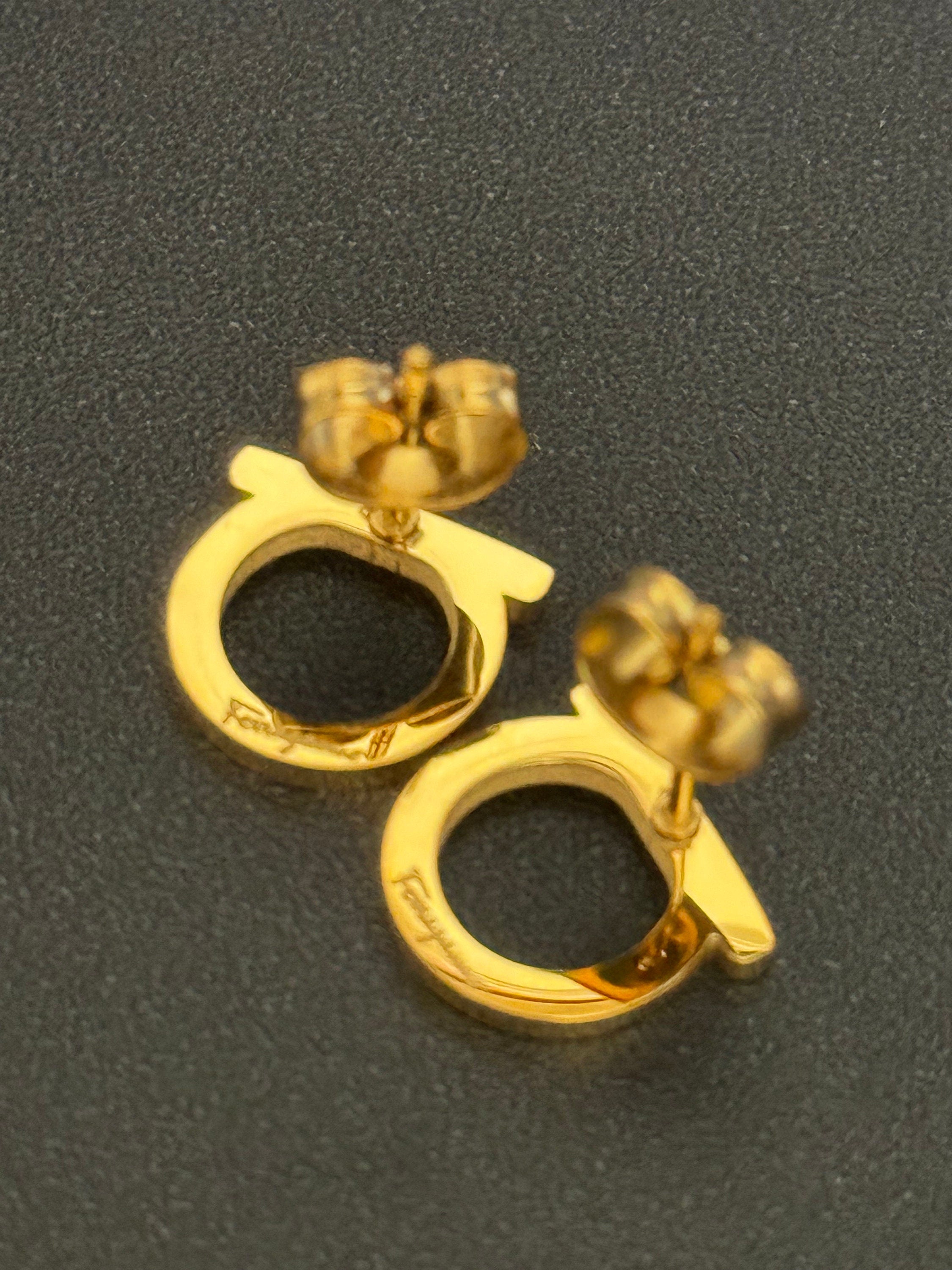 Signed salvatore ferragamo Italian small gold plated stud earrings for pierced ears