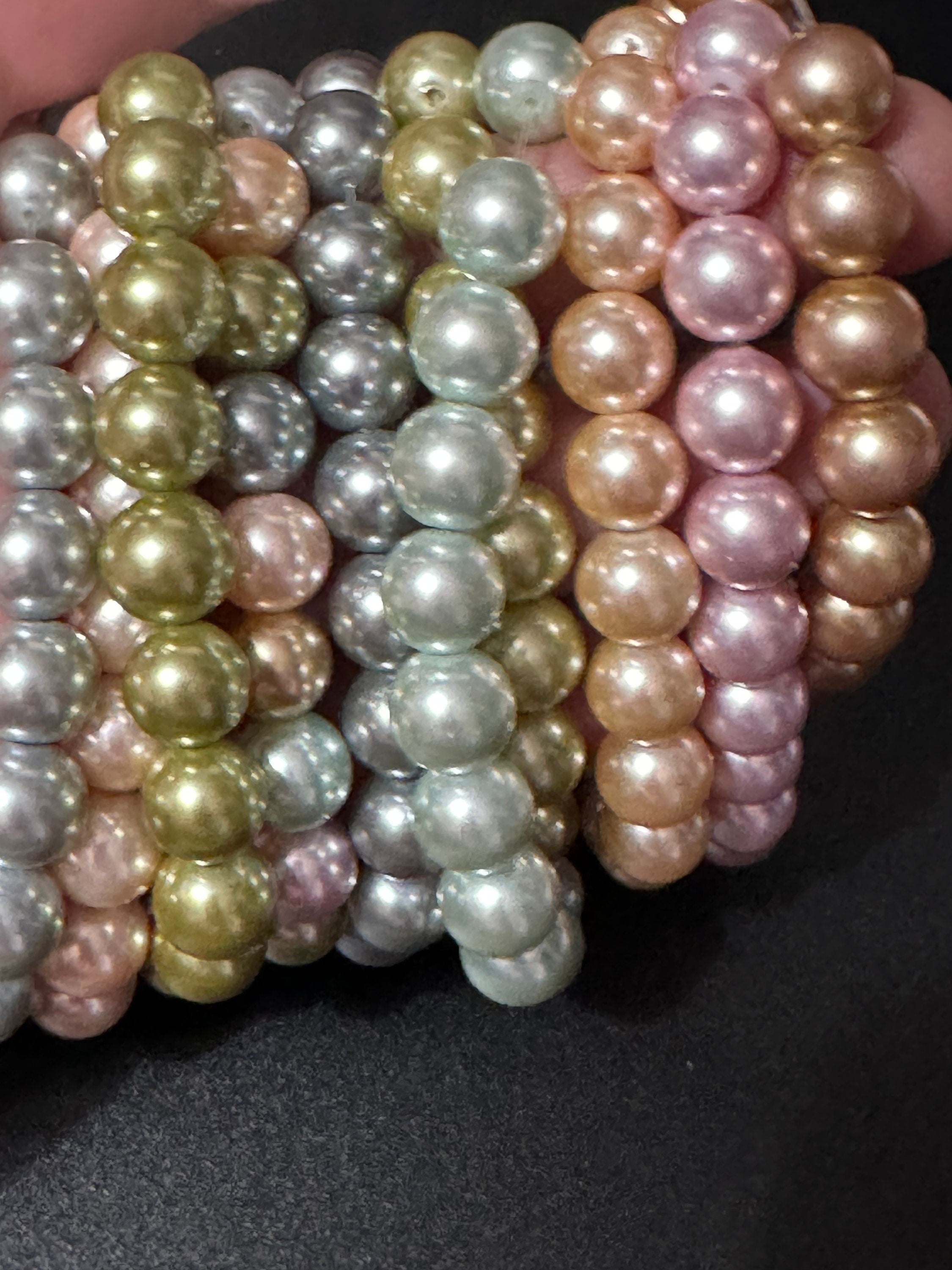 Signed KJL Set of 10 beaded glass pearl bracelets grey pink white Kenneth jay lane