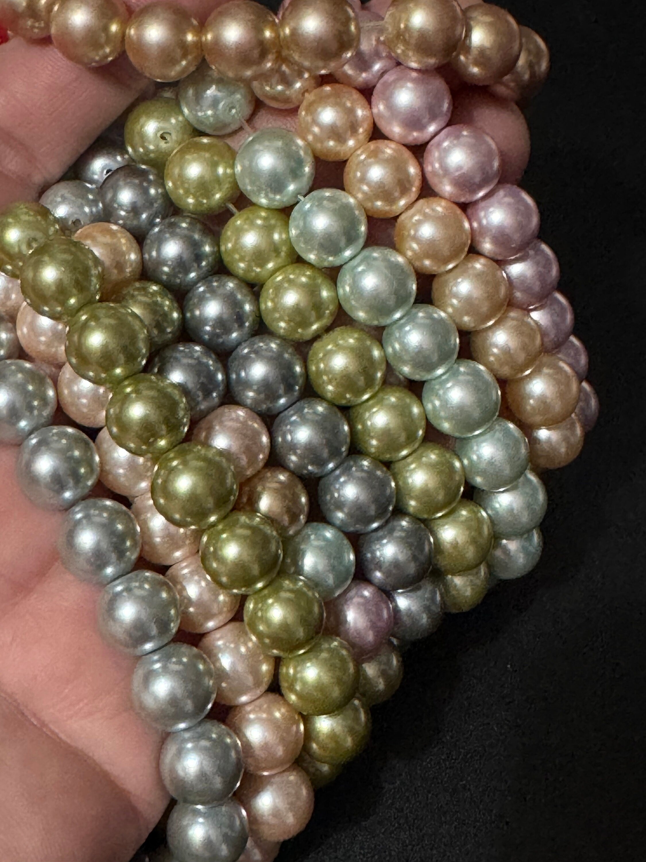 Signed KJL Set of 10 beaded glass pearl bracelets grey pink white Kenneth jay lane