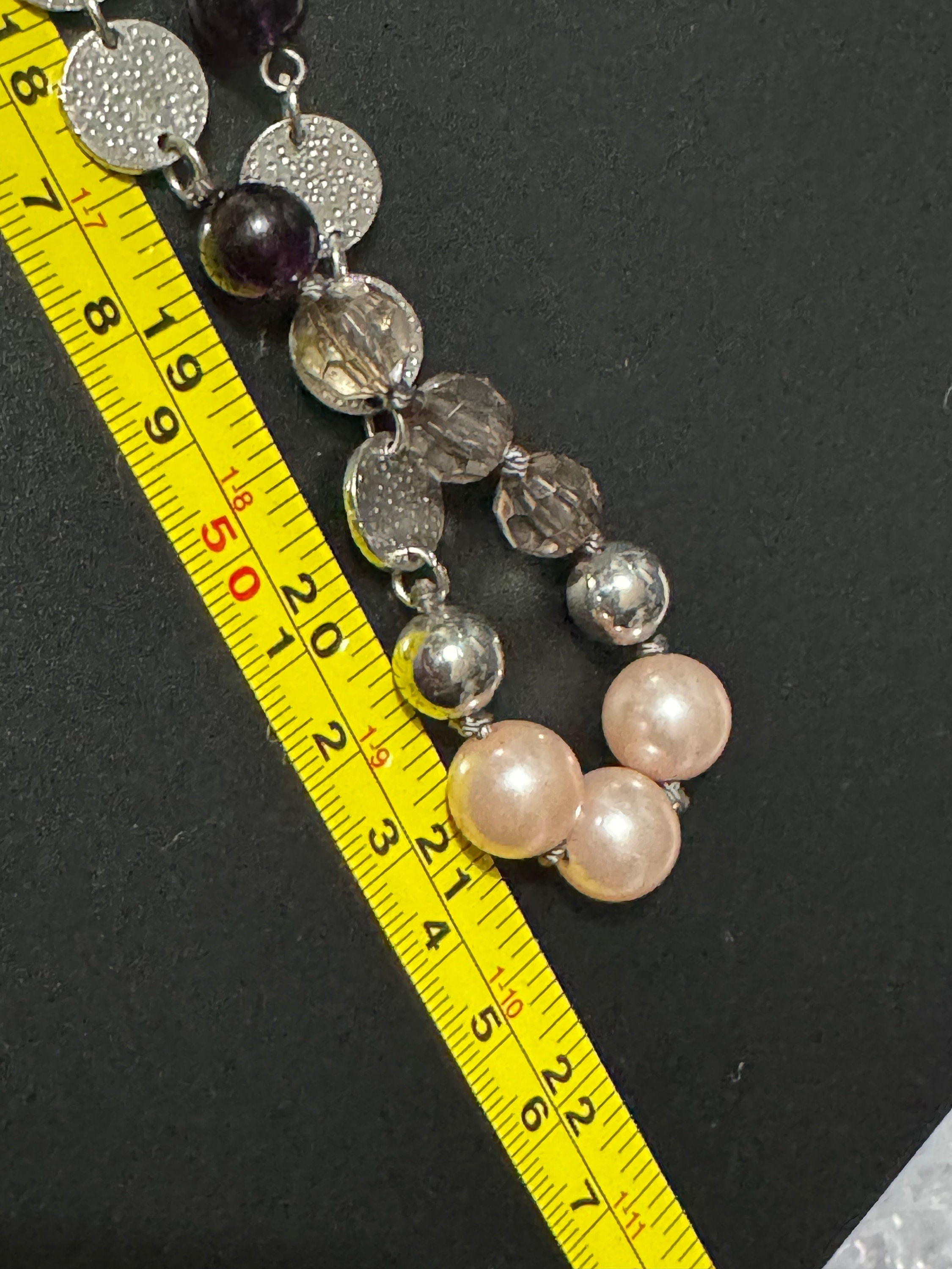Retro long plastic beaded pink pearl faux crystal and purple beaded layering necklace 110cm