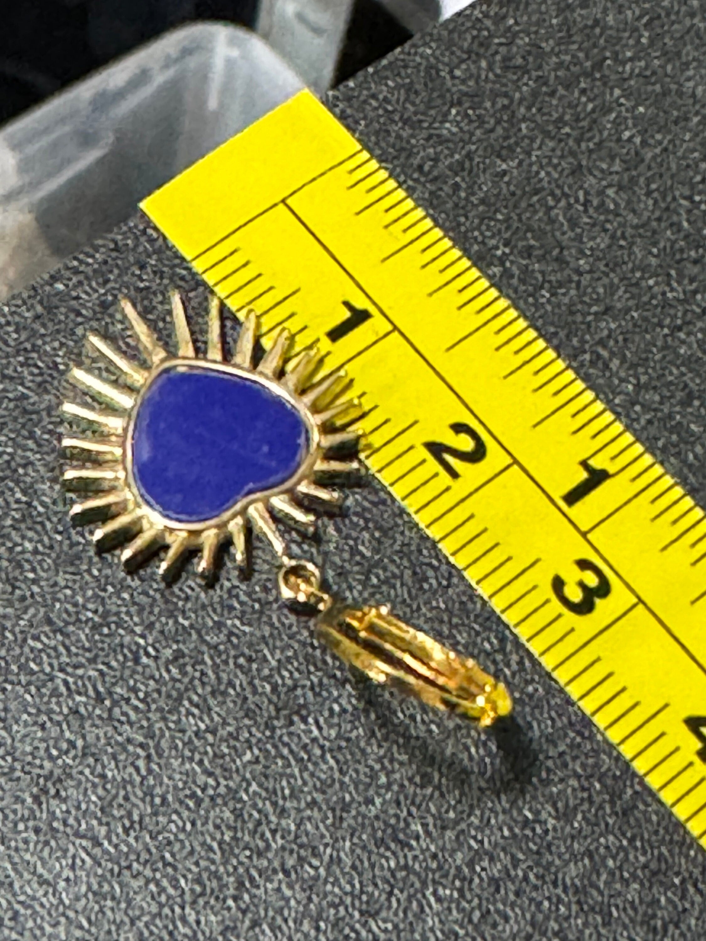Gold tone blue enamel starburst love heart charm earrings Victoriana style pierced