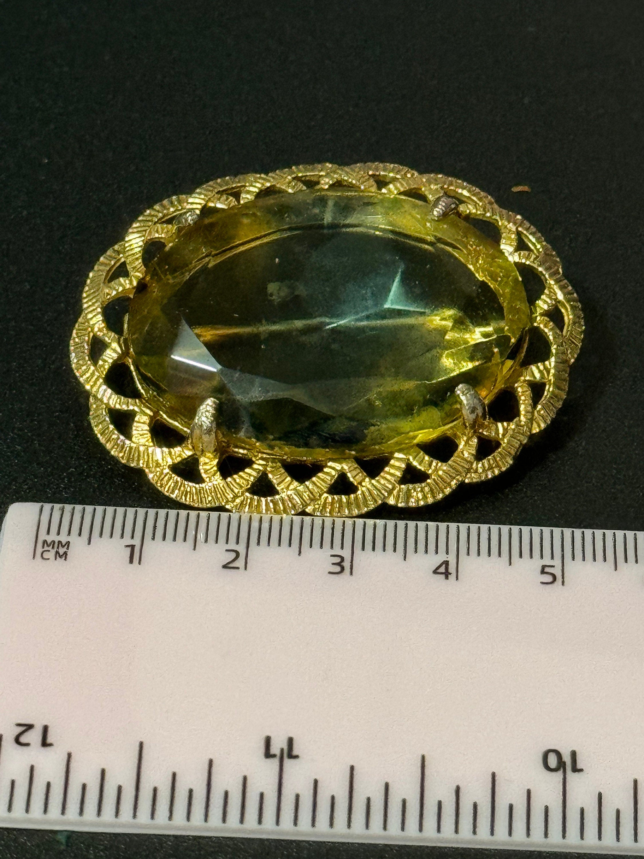 vintage celtic style scottish brooch large orange topaz brown glass