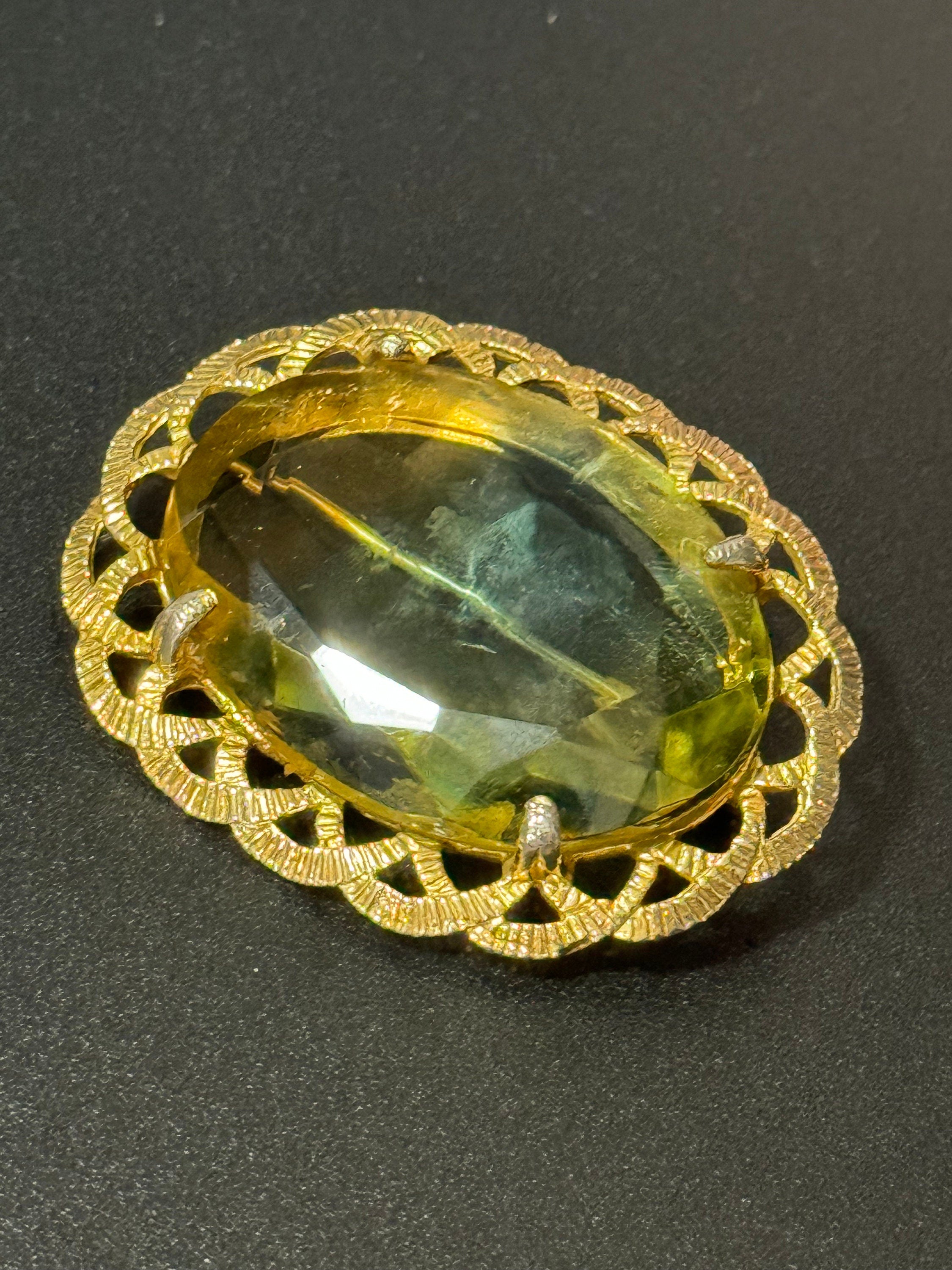 vintage celtic style scottish brooch large orange topaz brown glass