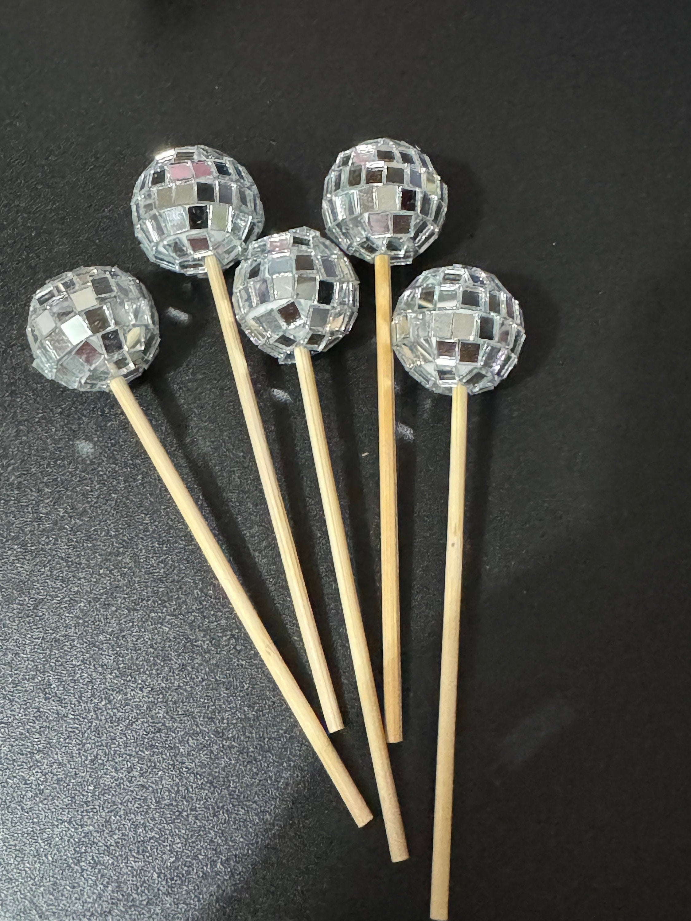 Set of 5 disco mirror ball cake topper decorations