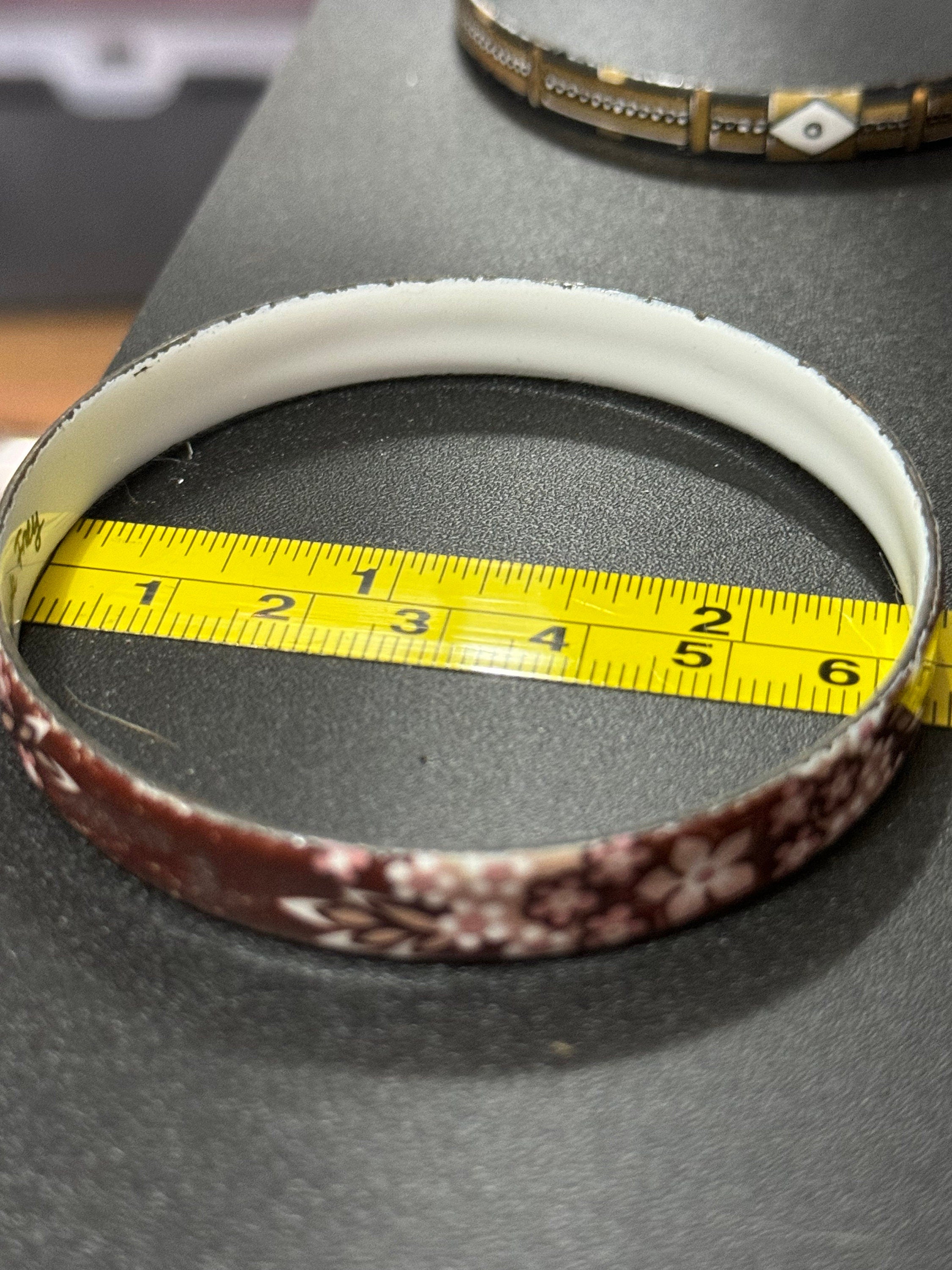 Austrian Vintage Michaela Frey brown white and gold enamel antique style floral bangle from Austria