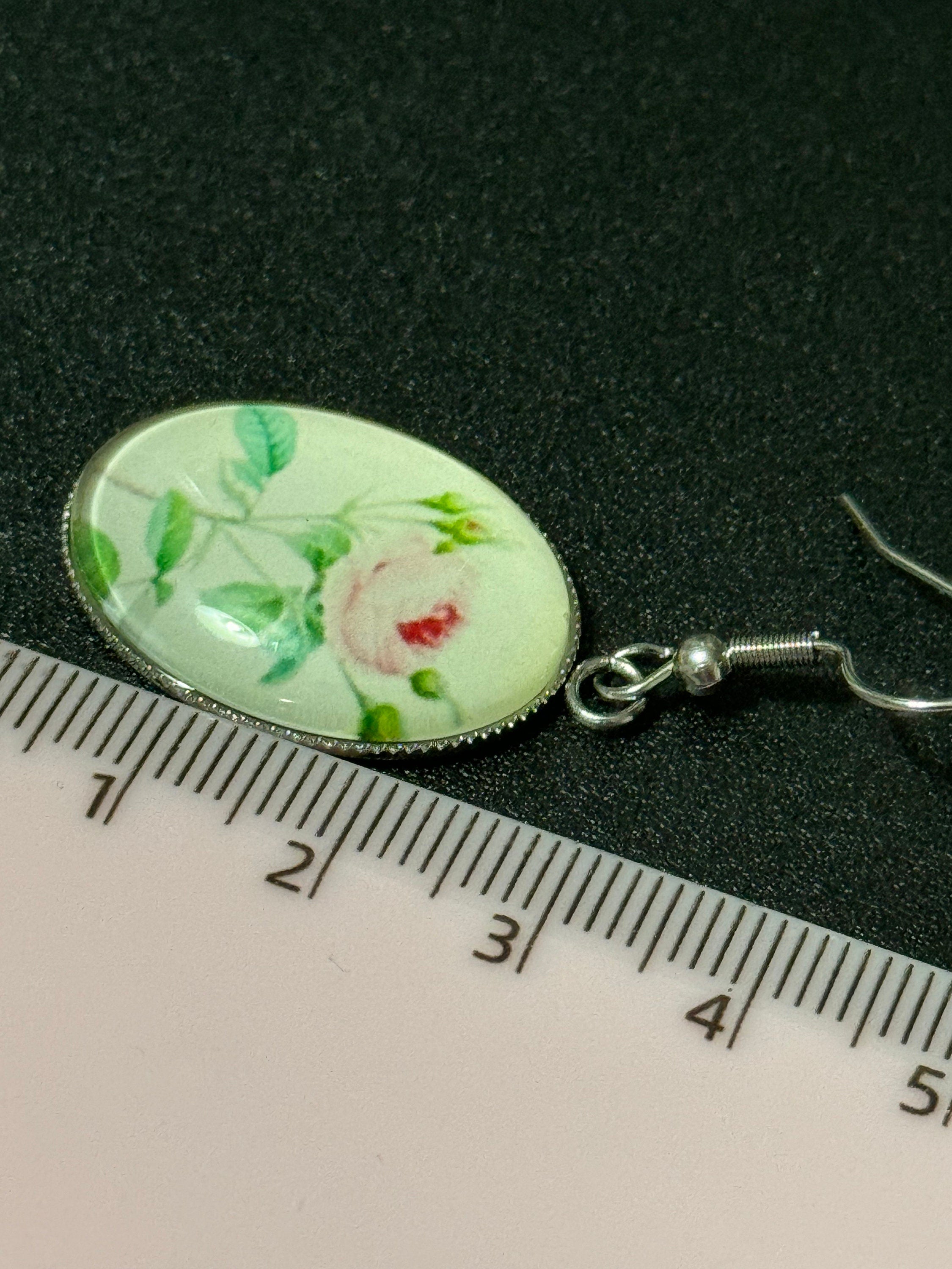 Pink Rose Earrings: Garden Flower Stainless Steel Drop Earrings