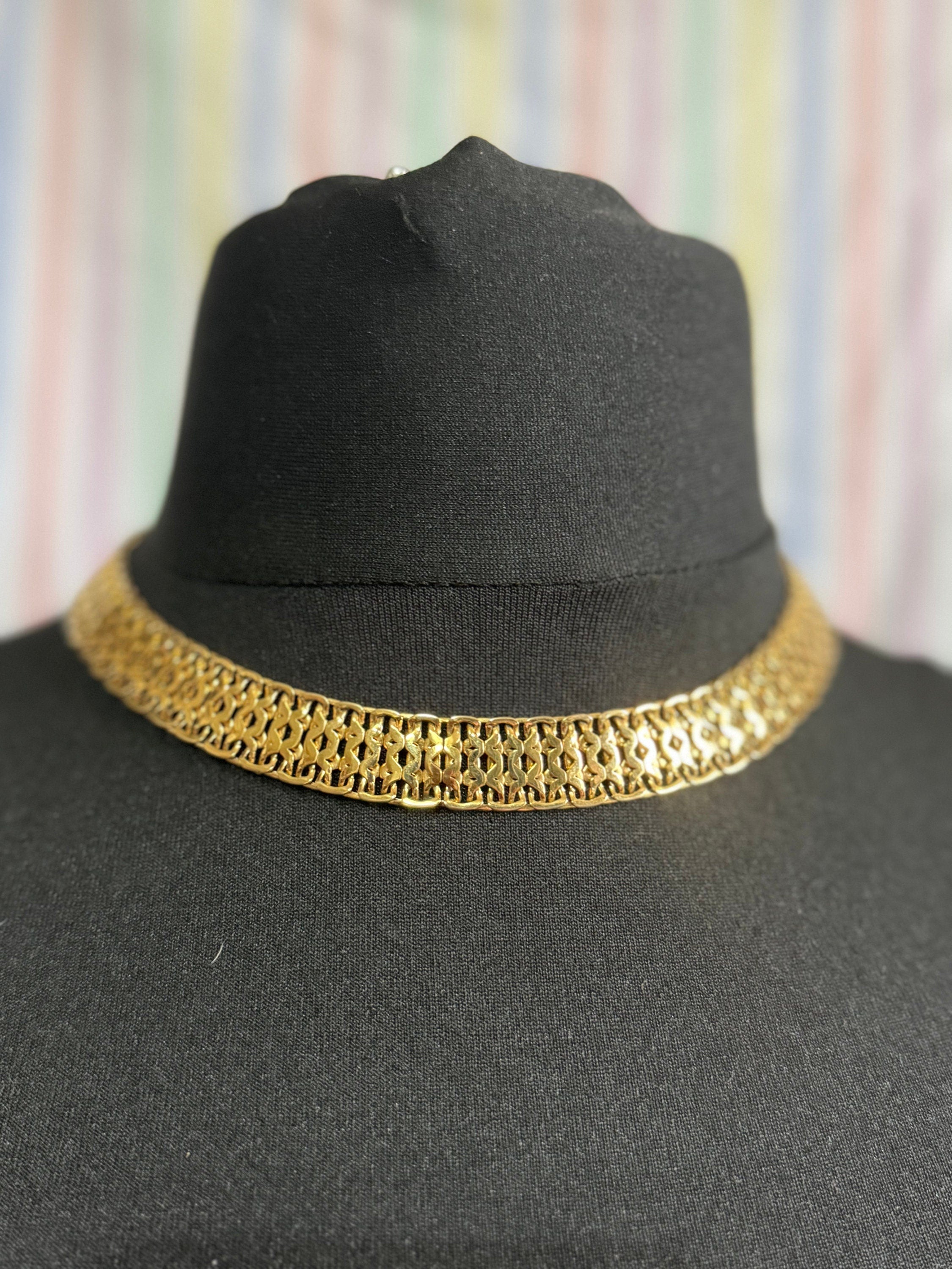 MONET open work choker, gold tone signed necklace