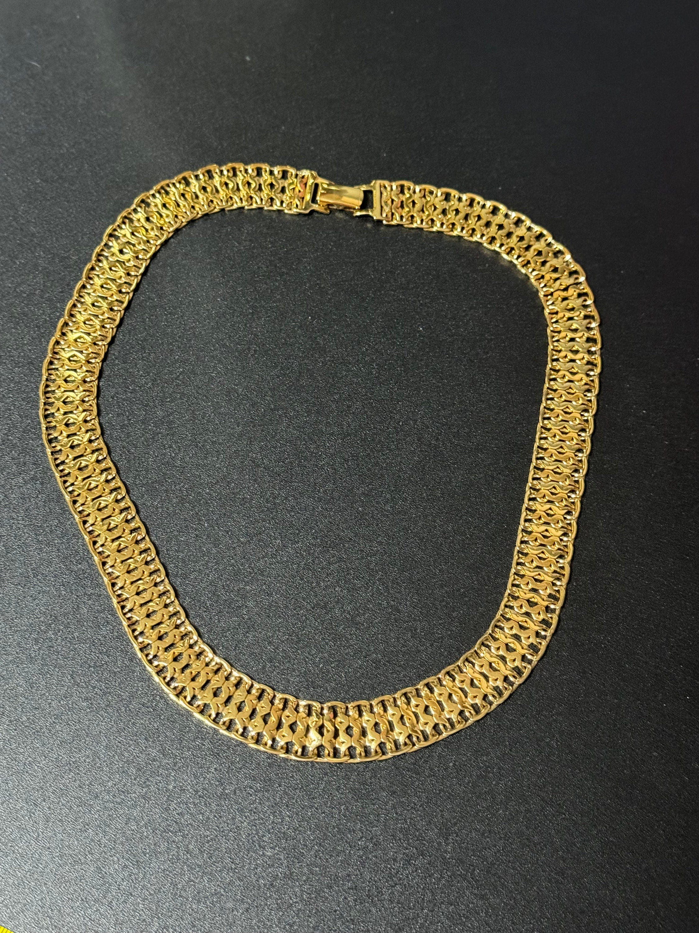 MONET open work choker, gold tone signed necklace