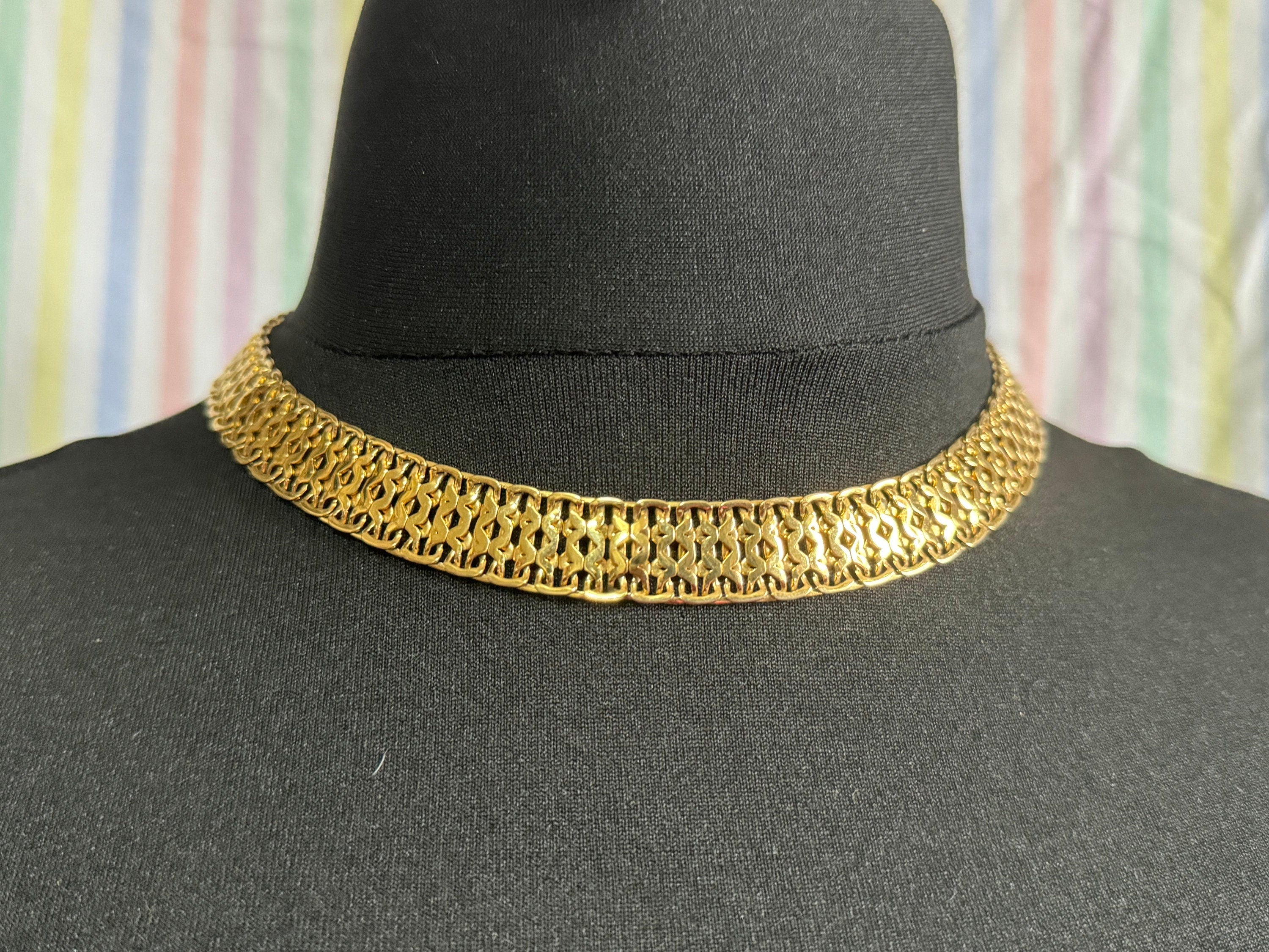 MONET open work choker, gold tone signed necklace
