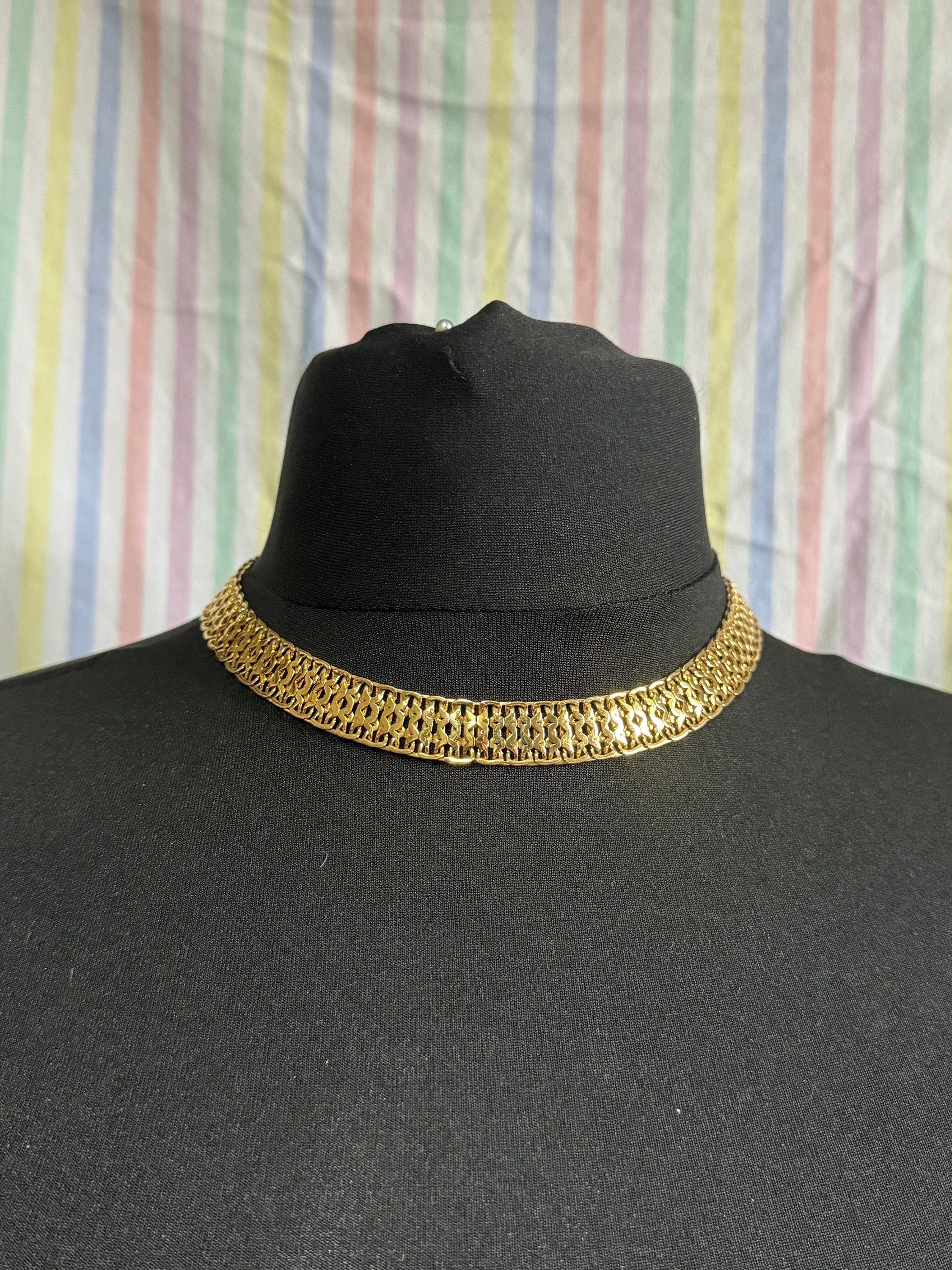 MONET open work choker, gold tone signed necklace