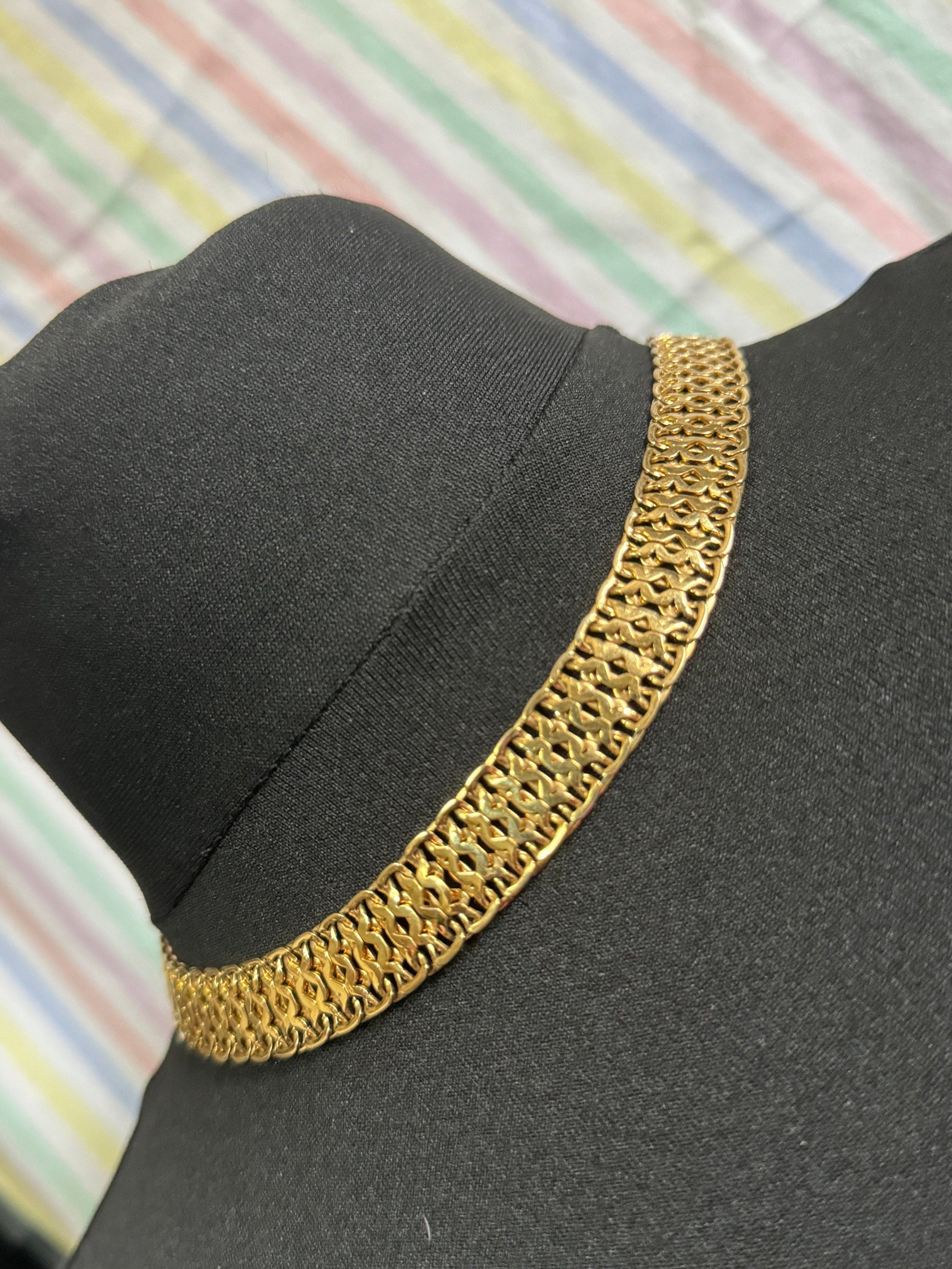 MONET open work choker, gold tone signed necklace