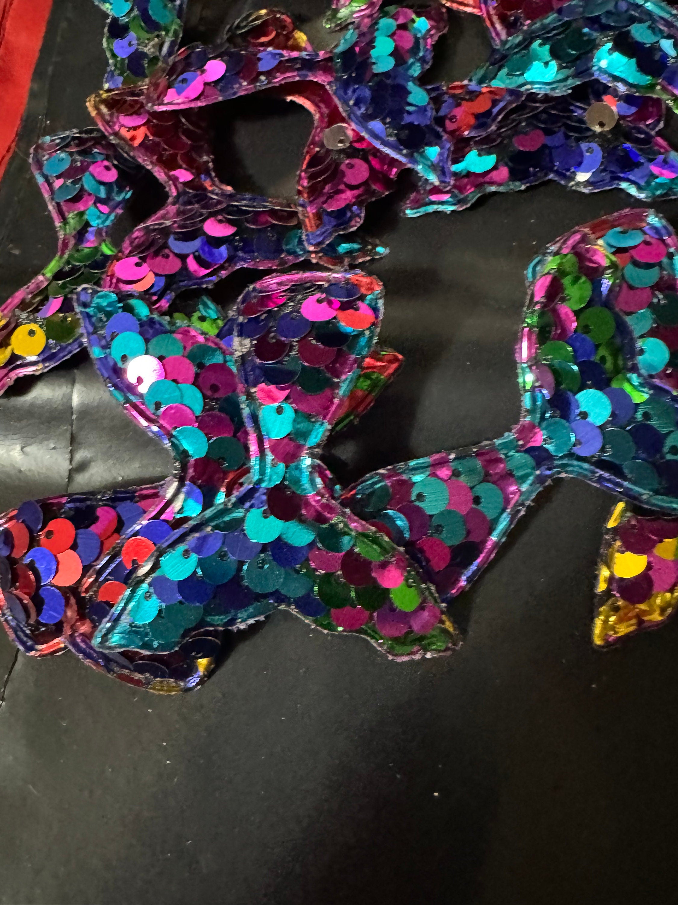 1 x rainbow sequin Sew On Mermaid tail Patch 6cm x 5cm sewing craft appliqué Nautical sea blue purple tones
