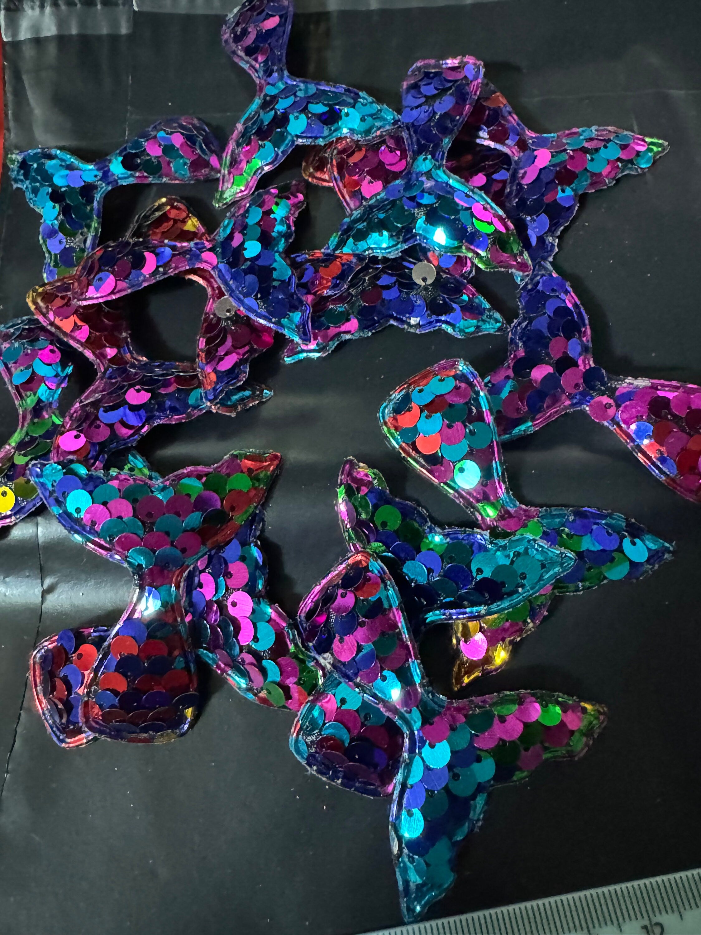 1 x rainbow sequin Sew On Mermaid tail Patch 6cm x 5cm sewing craft appliqué Nautical sea blue purple tones