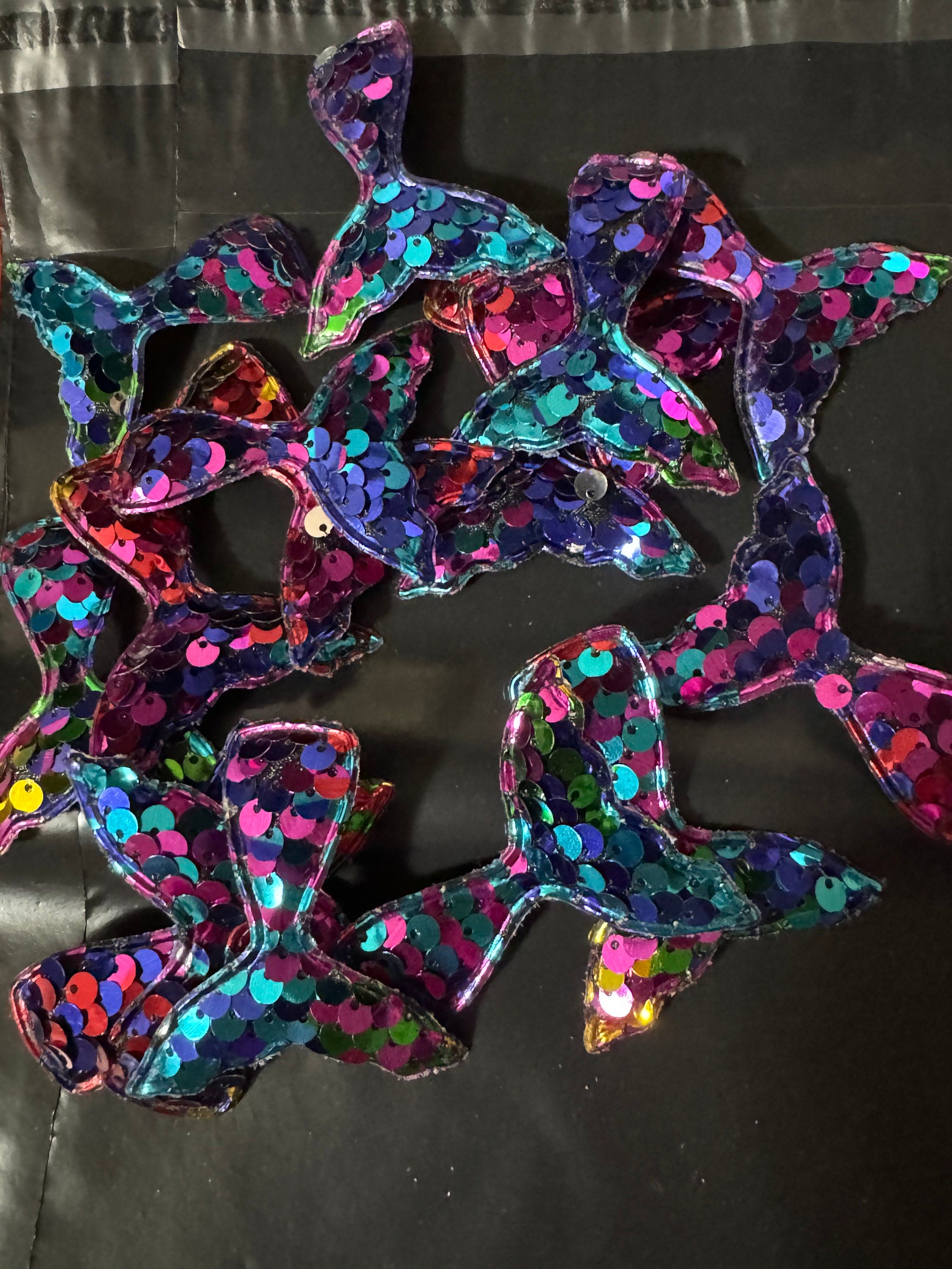 1 x rainbow sequin Sew On Mermaid tail Patch 6cm x 5cm sewing craft appliqué Nautical sea blue purple tones
