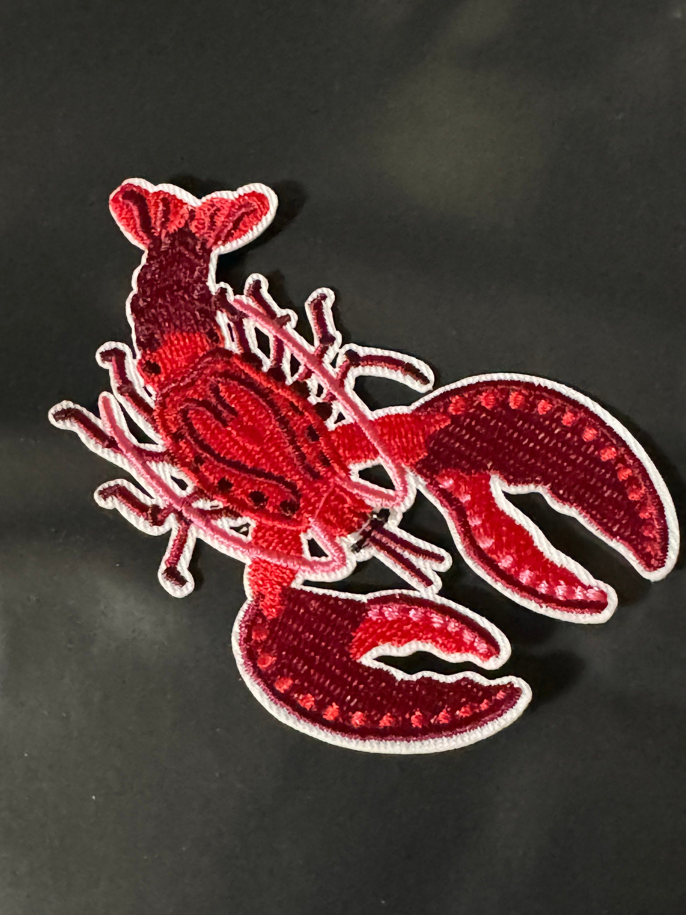 1 x bright red orange lobster iron On pre glued Nautical embroidered  Patch 8.8cm sewing craft appliqué