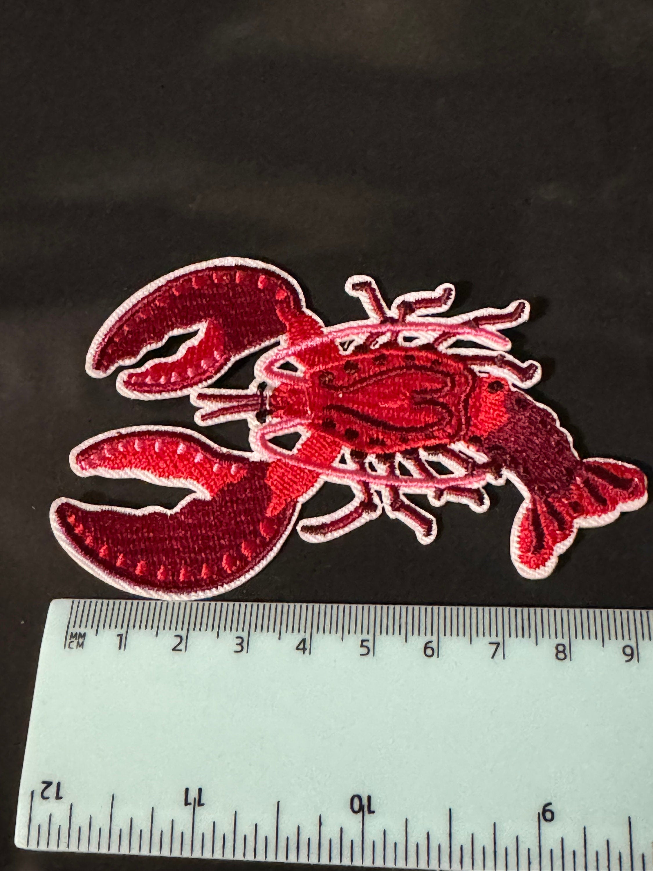 1 x bright red orange lobster iron On pre glued Nautical embroidered  Patch 8.8cm sewing craft appliqué