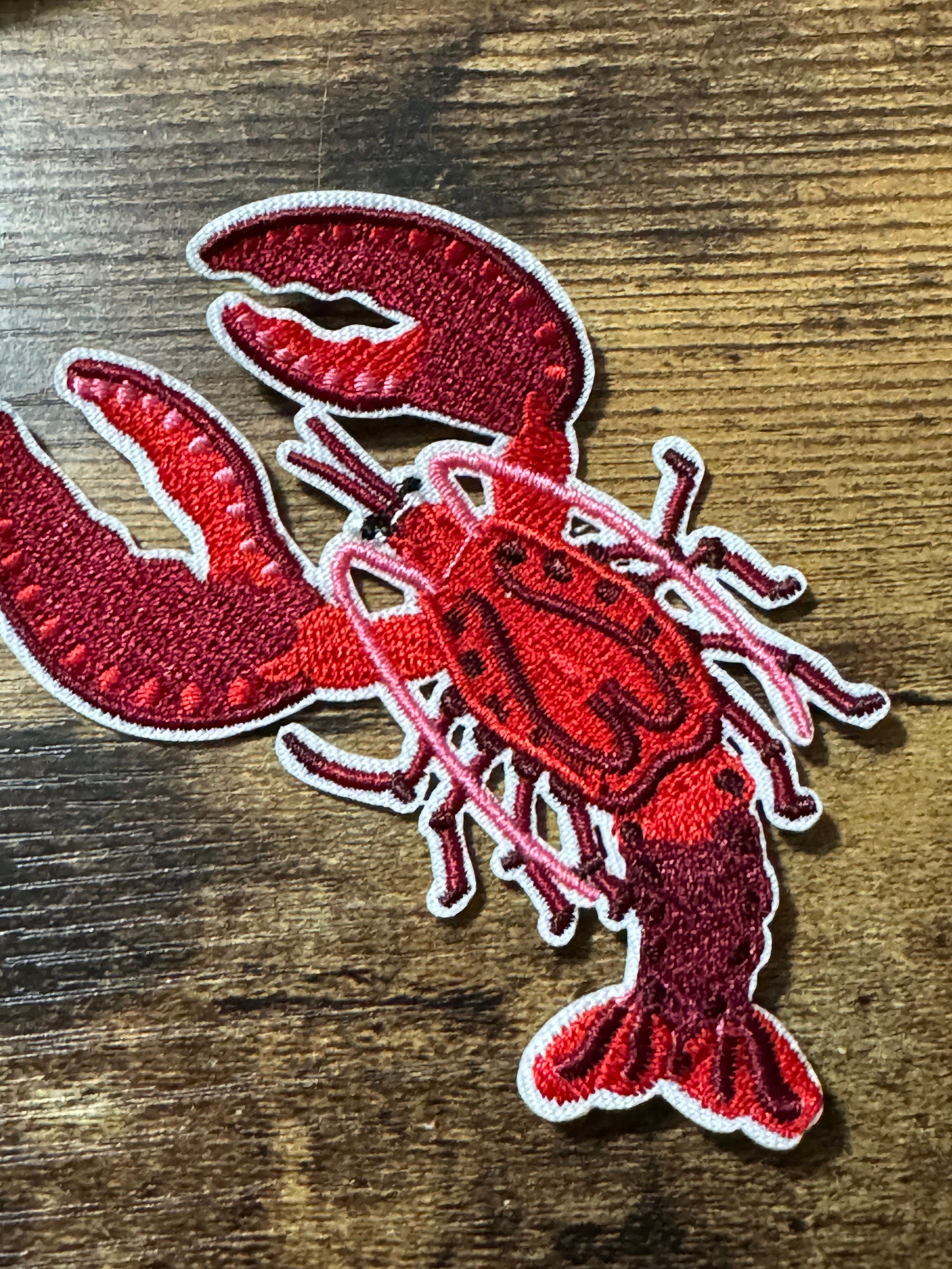 1 x bright red orange lobster iron On pre glued Nautical embroidered  Patch 8.8cm sewing craft appliqué