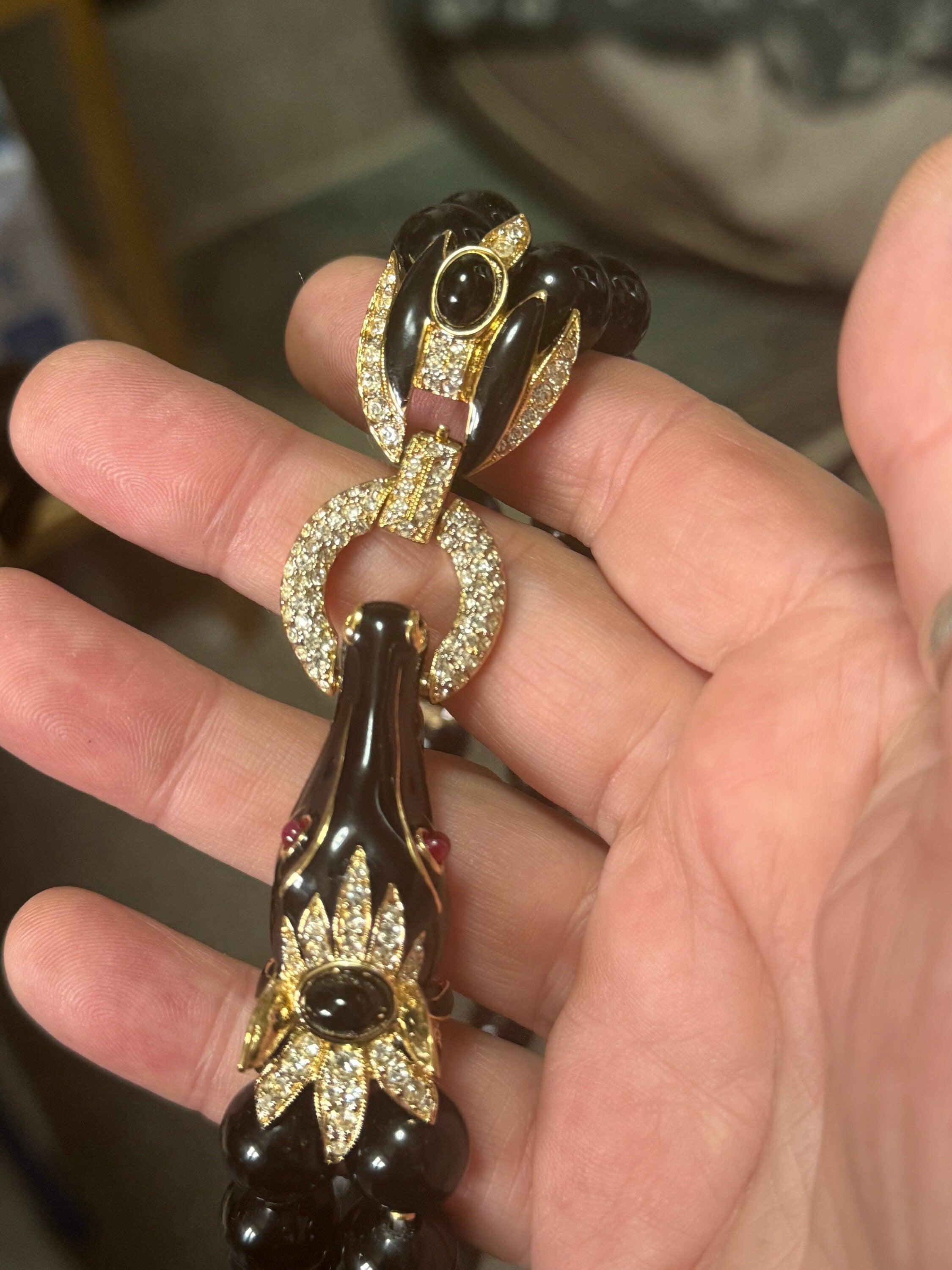 High end horse head black beaded rhinestone and cabochon choker