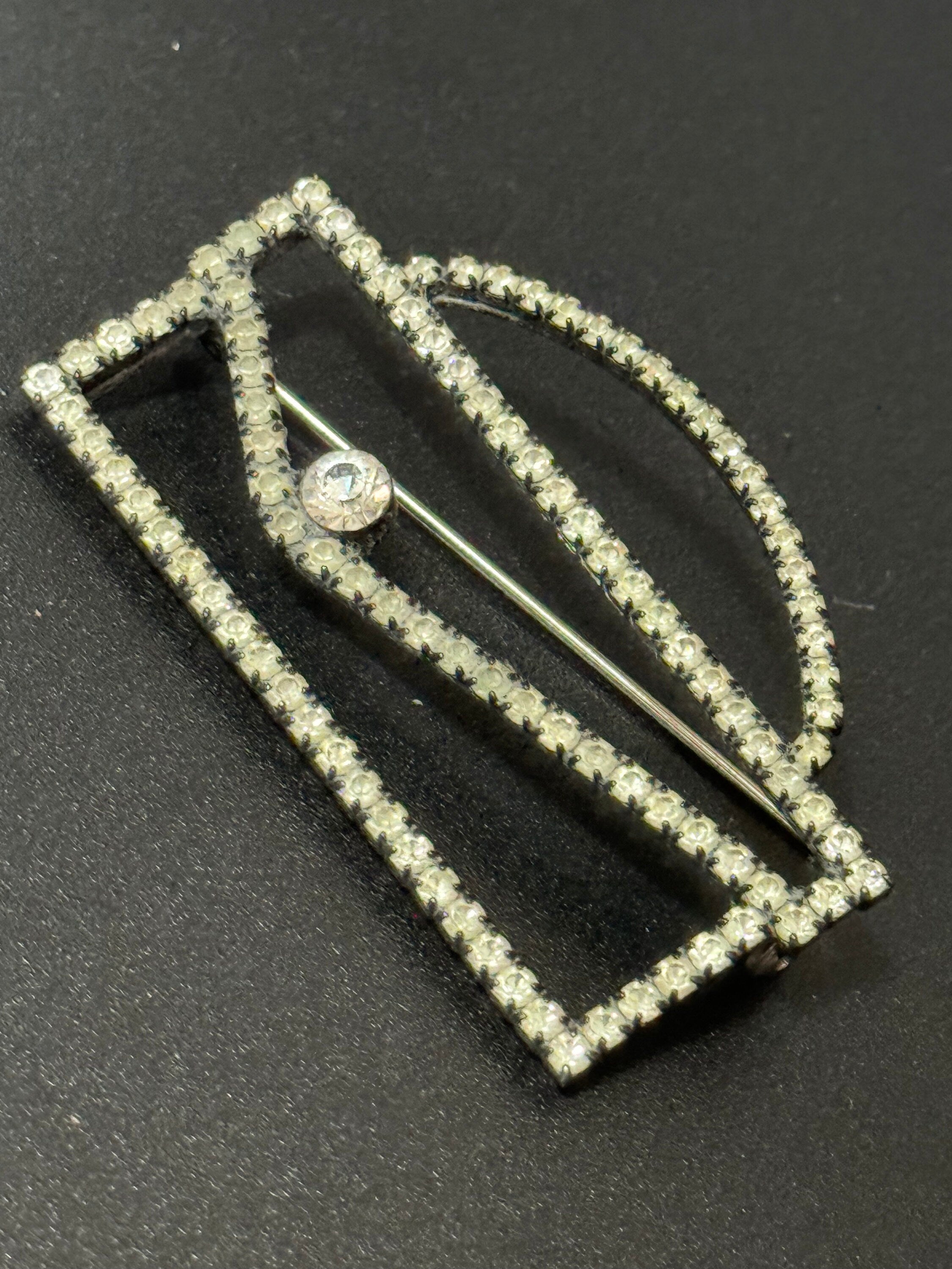 Signed AGATHA Novelty purse handbag brooch black metal with clear diamanté