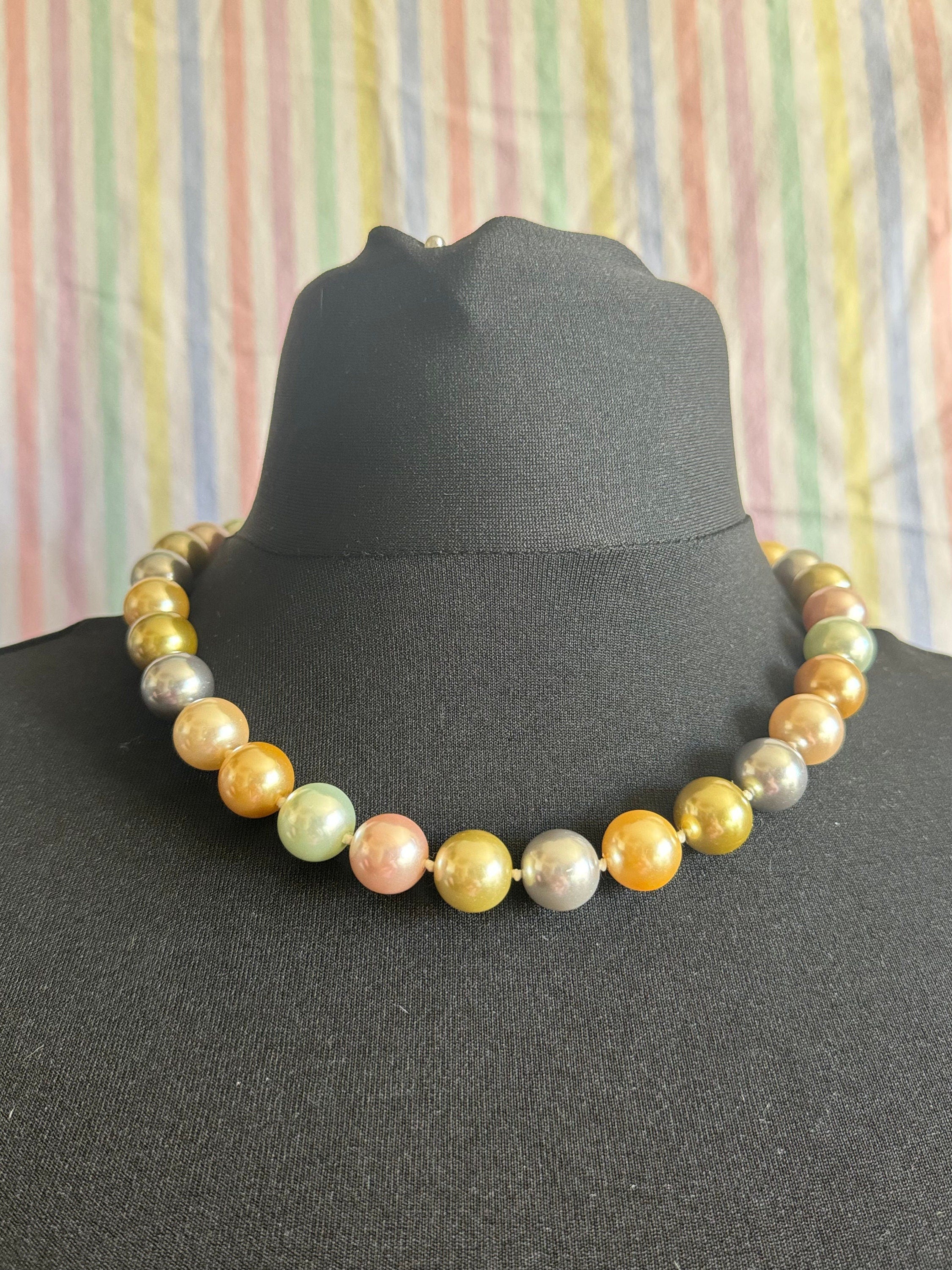 Signed KJL pearl necklace Kenneth lane very chunky faux 1.5cm glass Pearls