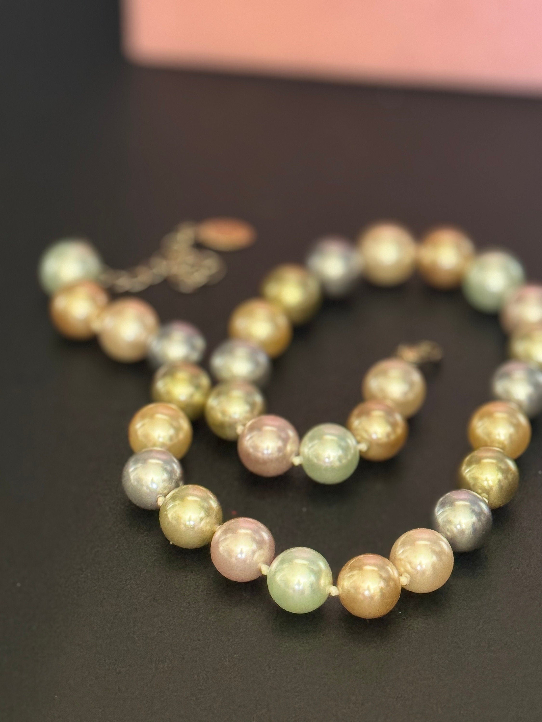 Signed KJL pearl necklace Kenneth lane very chunky faux 1.5cm glass Pearls