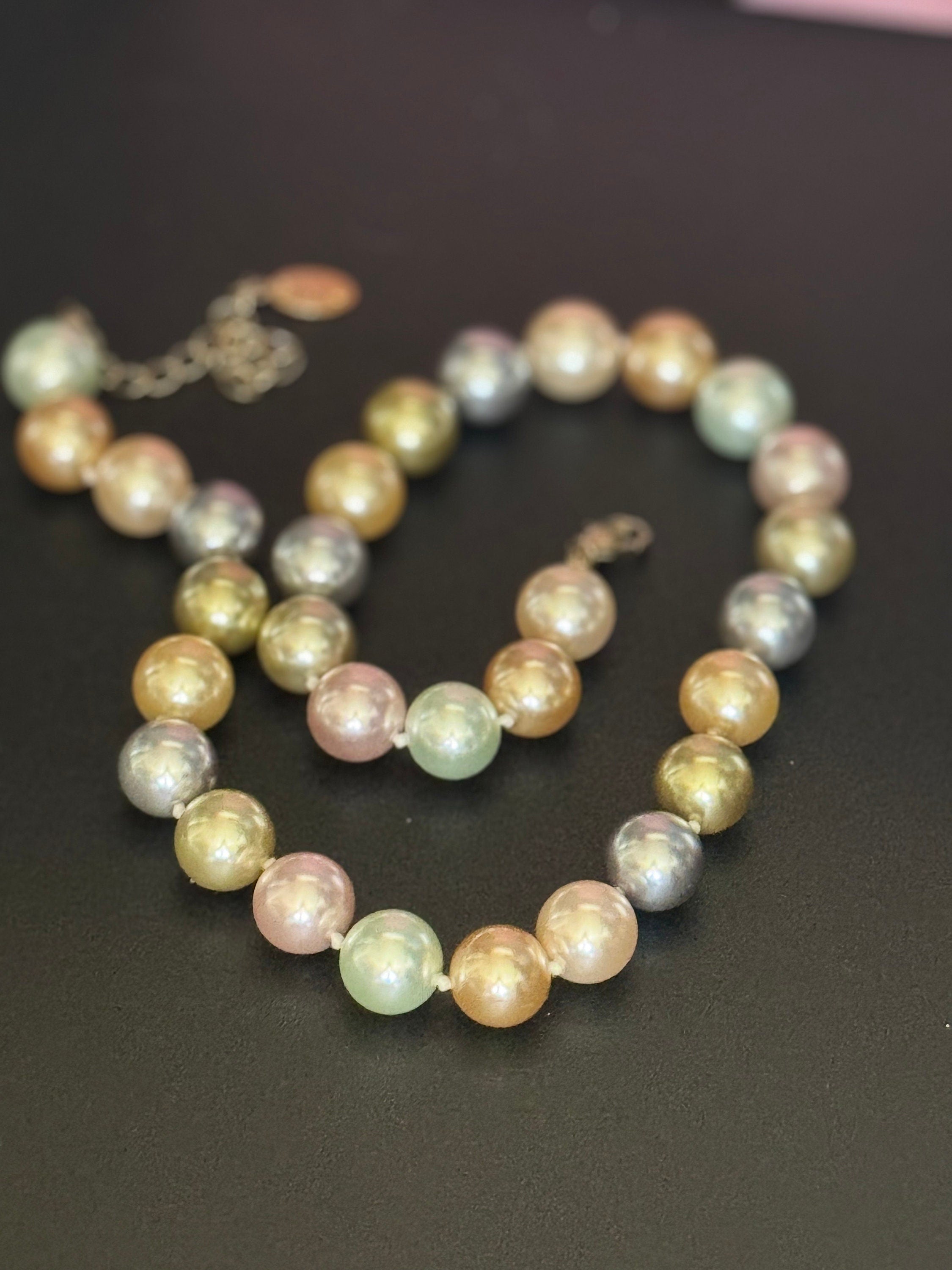 Signed KJL pearl necklace Kenneth lane very chunky faux 1.5cm glass Pearls