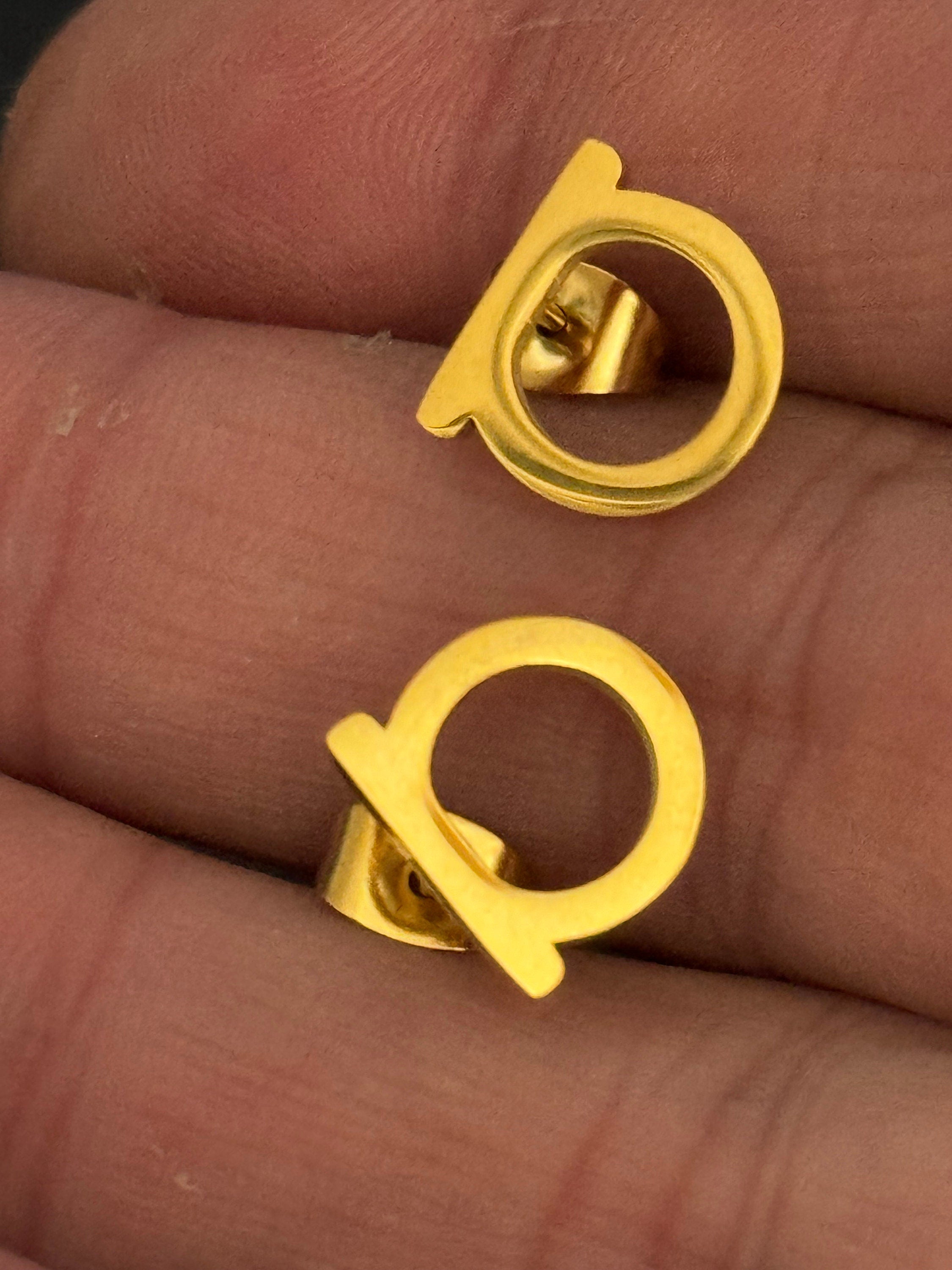 Signed salvatore ferragamo Italian small gold plated stud earrings for pierced ears