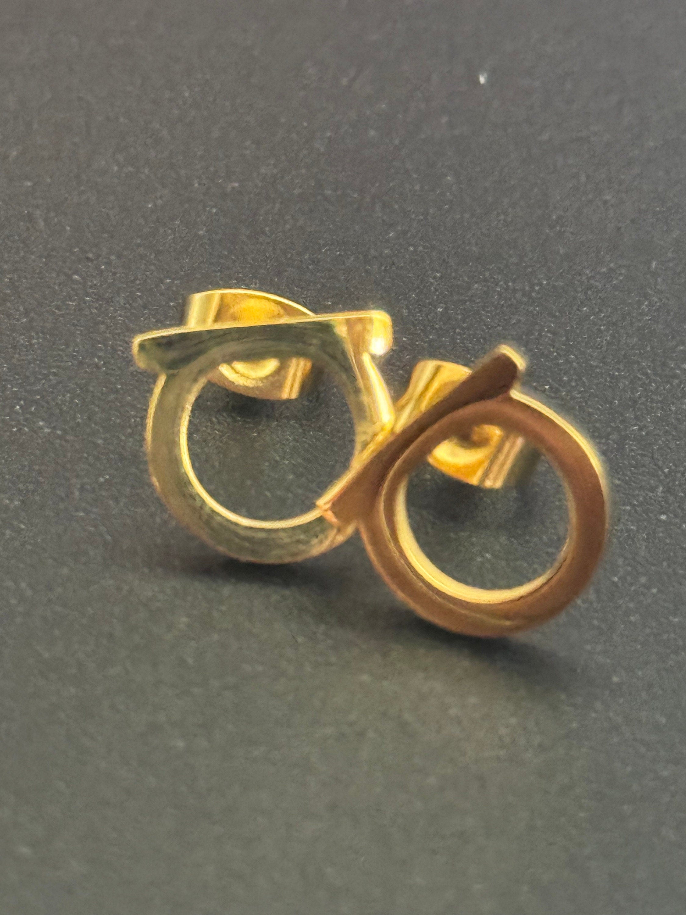 Signed salvatore ferragamo Italian small gold plated stud earrings for pierced ears