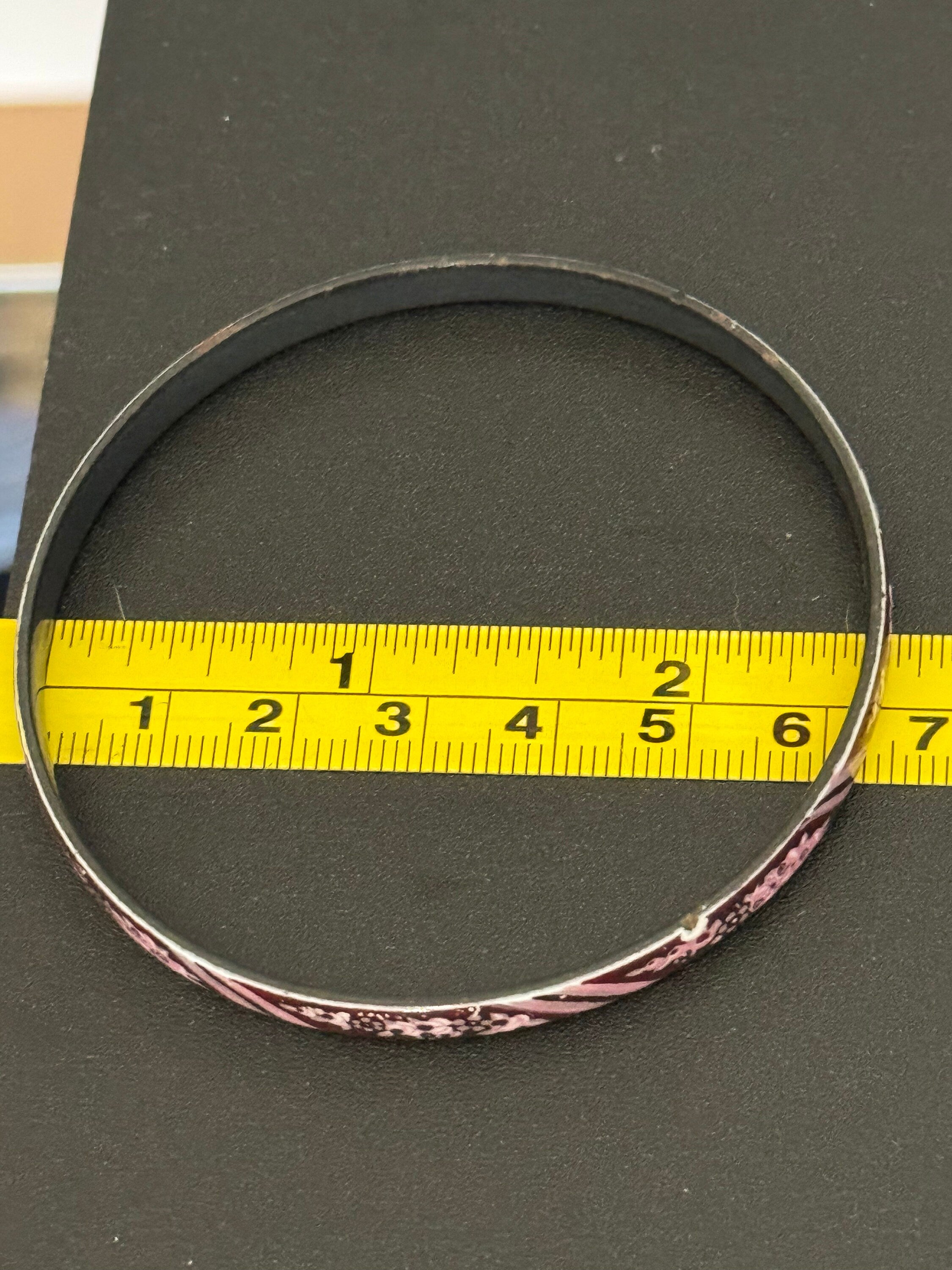 Austrian Vintage Michaela Frey Pink and dark red enamel antique style floral bangle from Austria