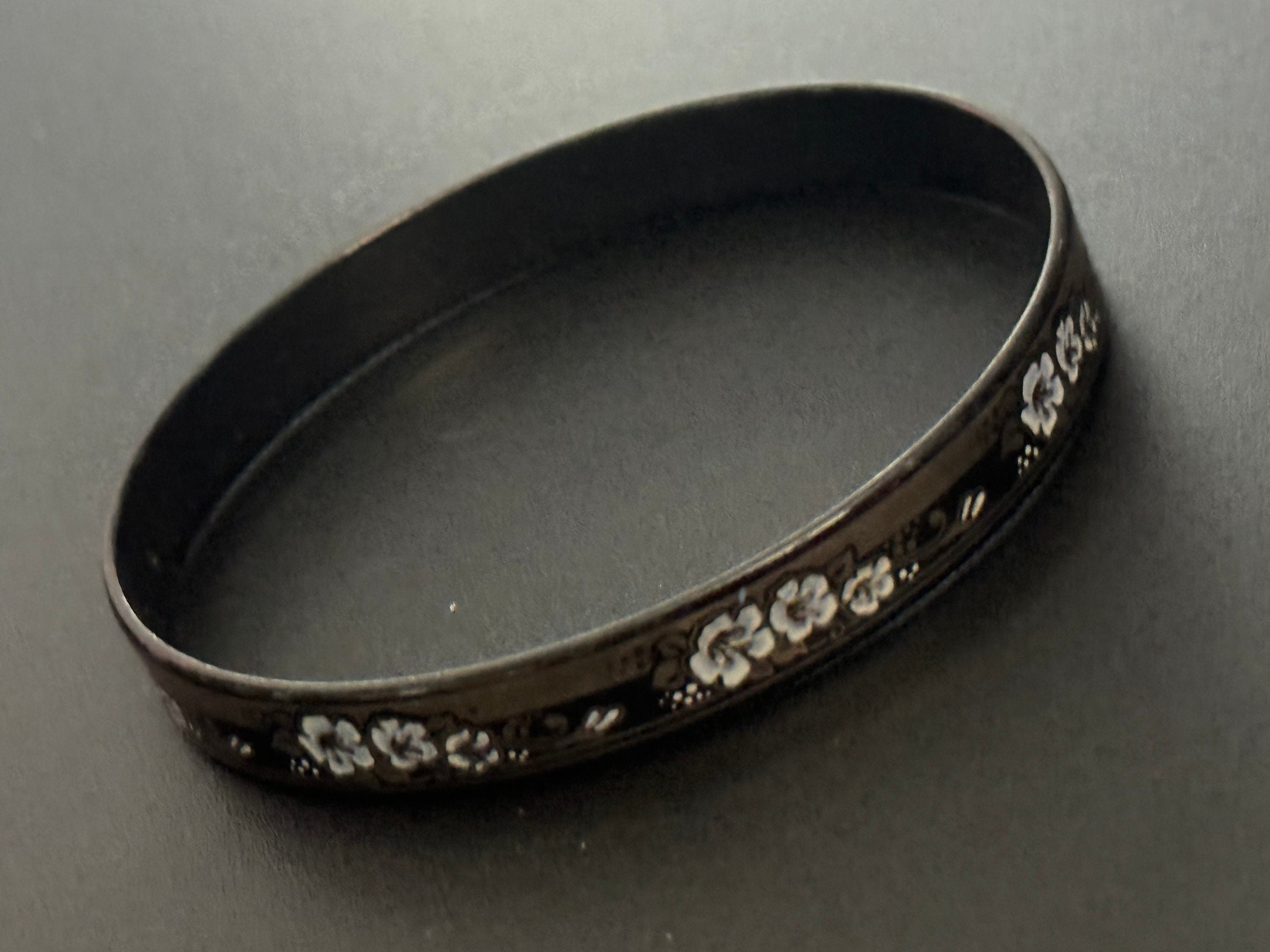 Austrian Vintage Michaela Frey 7cm black, blue white and gold enamel antique style floral bangle from Austria