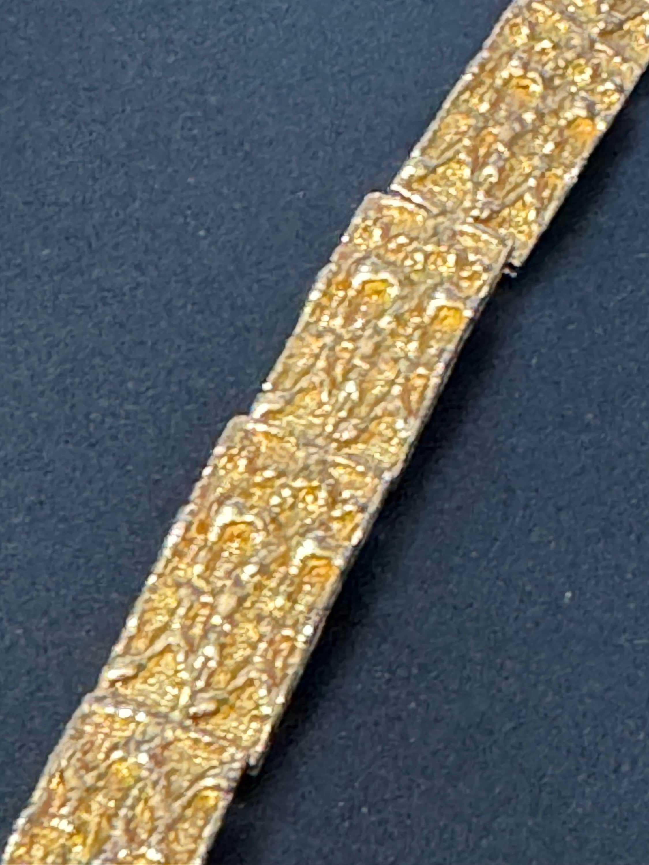 Vintage 1970s gold tone modernist abstract brutalist slim panel link chain bracelet 19 x 1cm