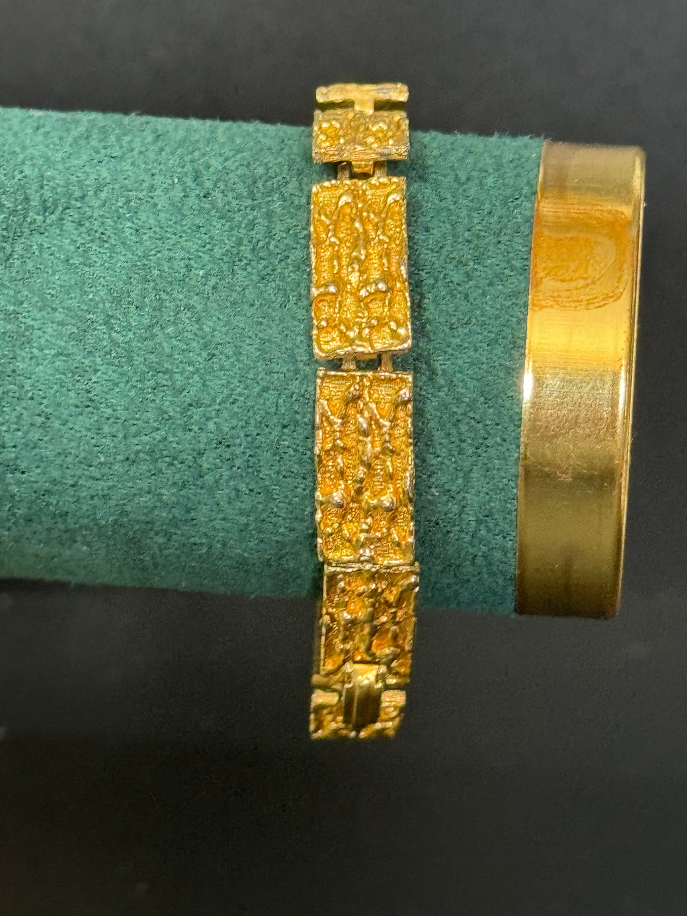 Vintage 1970s gold tone modernist abstract brutalist slim panel link chain bracelet 19 x 1cm