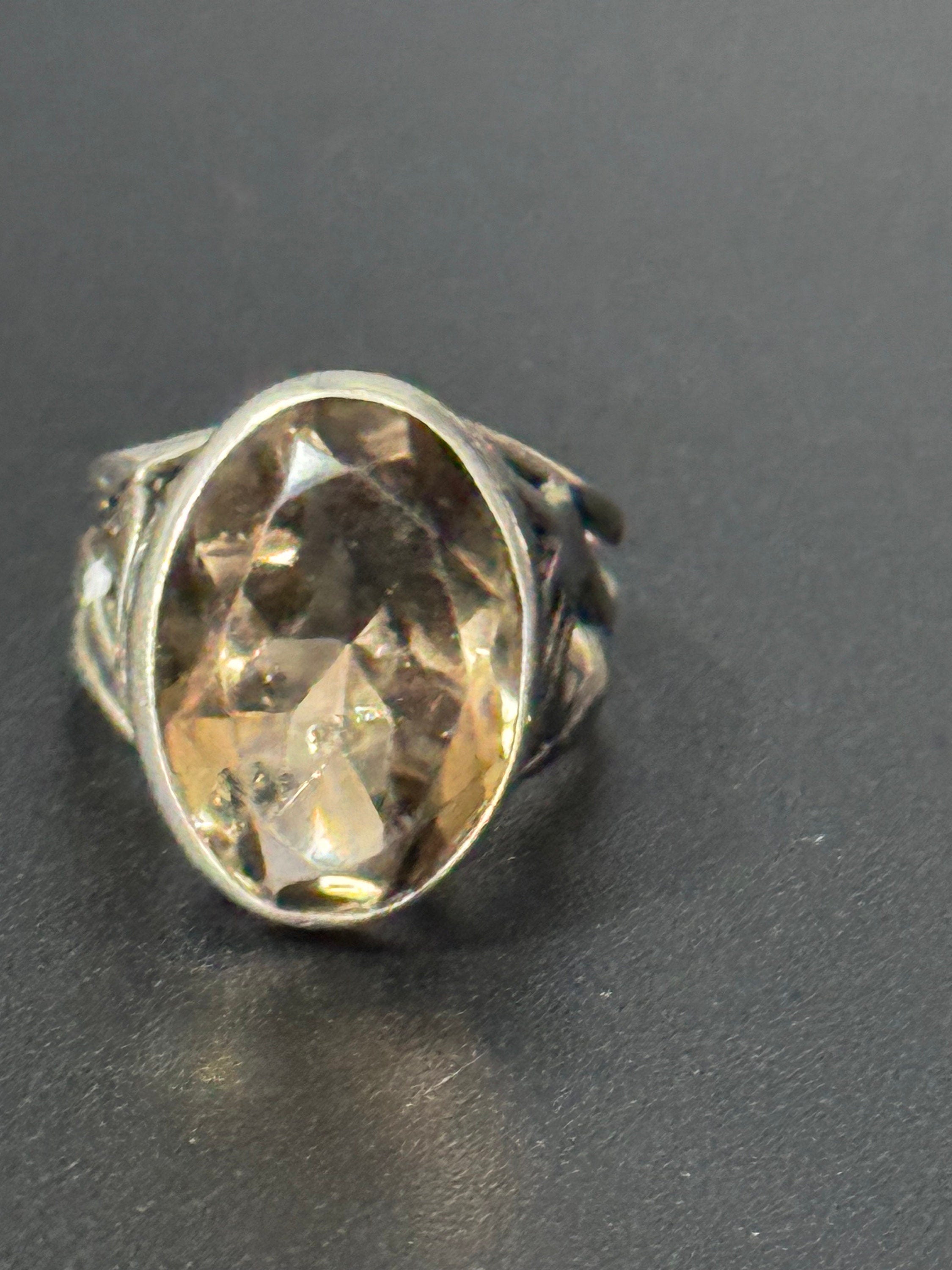 Size N.5 925 sterling silver modernist brown smokey quartz ring 6.6 grams