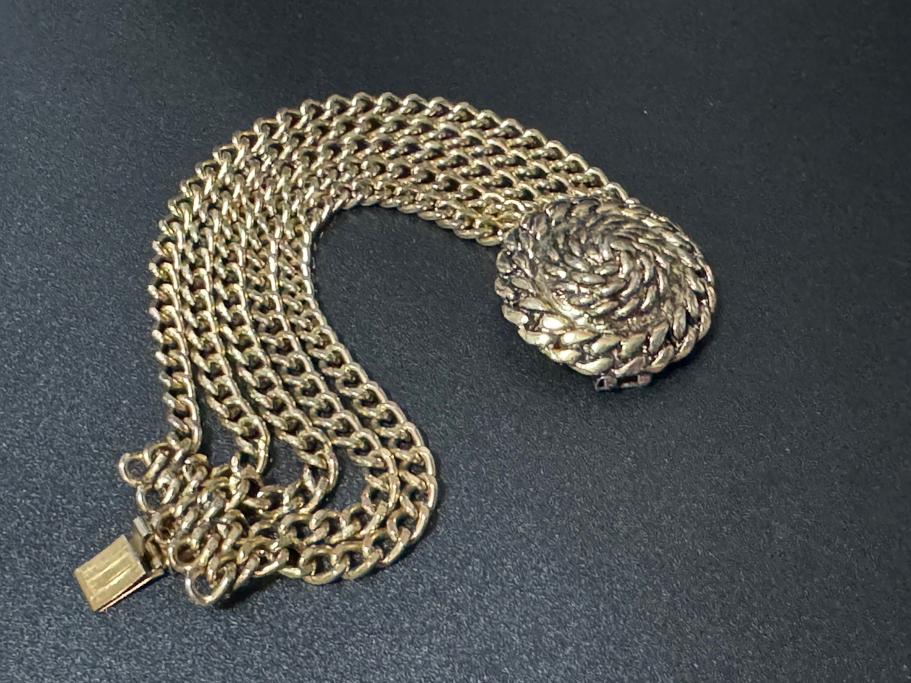vintage gold Tone Etruscan style Multistrand bracelet woven cable chain bracelet