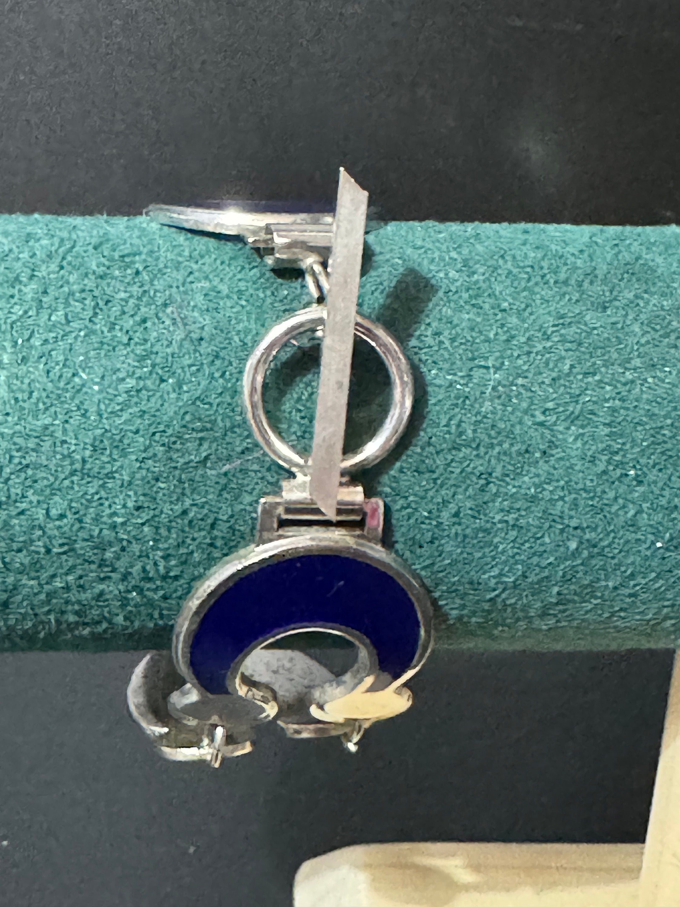 Vintage wide oversized bright blue and silver tone circle panel link bracelet