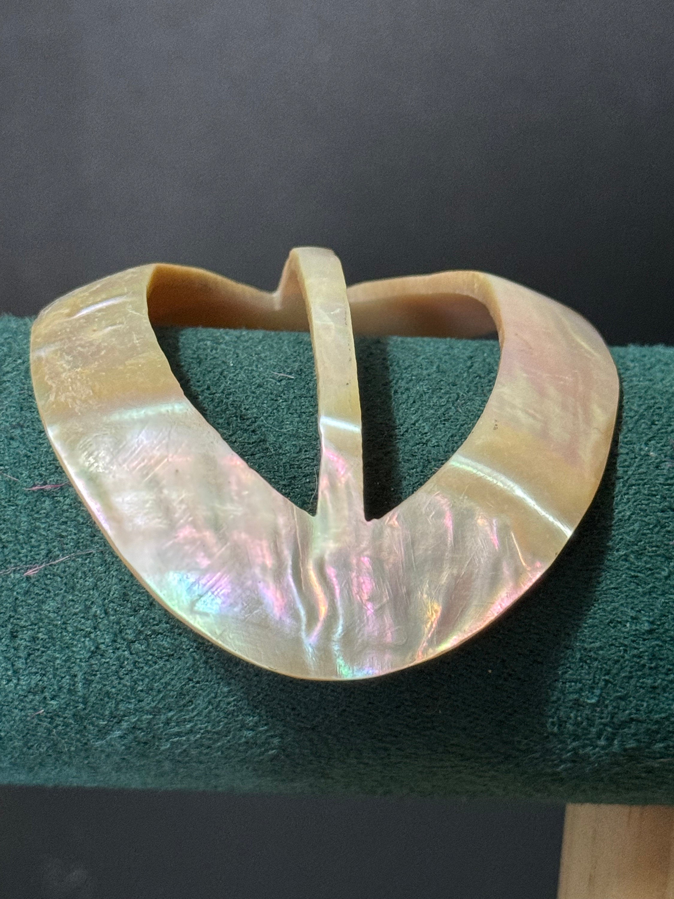 Large oval high curved Mother of Pearl belt buckle antique 6.5cm