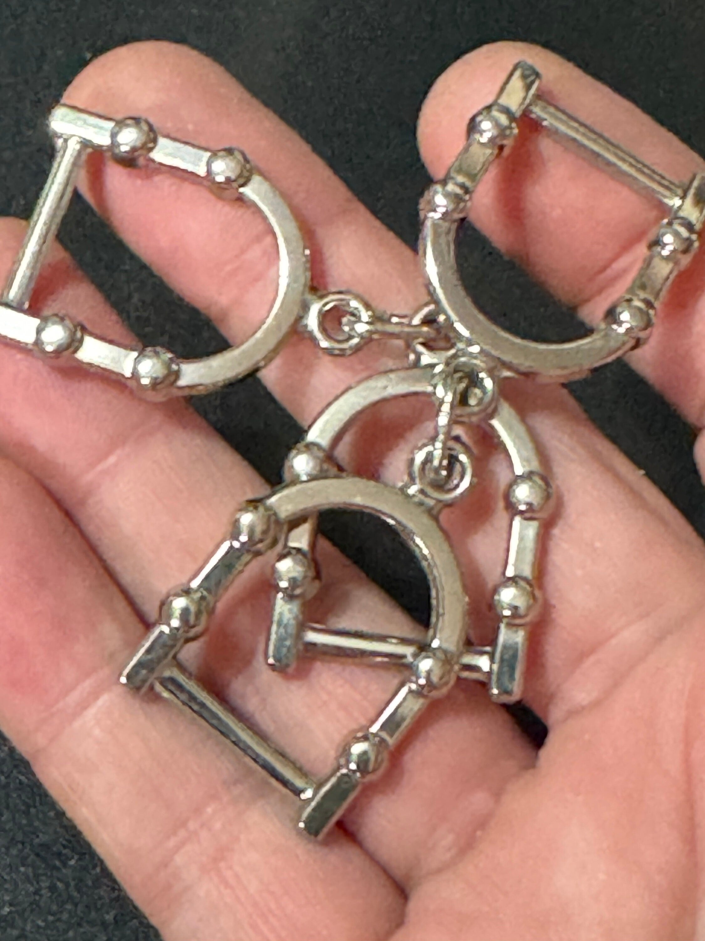 Vintage Pair of silver tone metal horse snaffle bar Shoe buckles clips