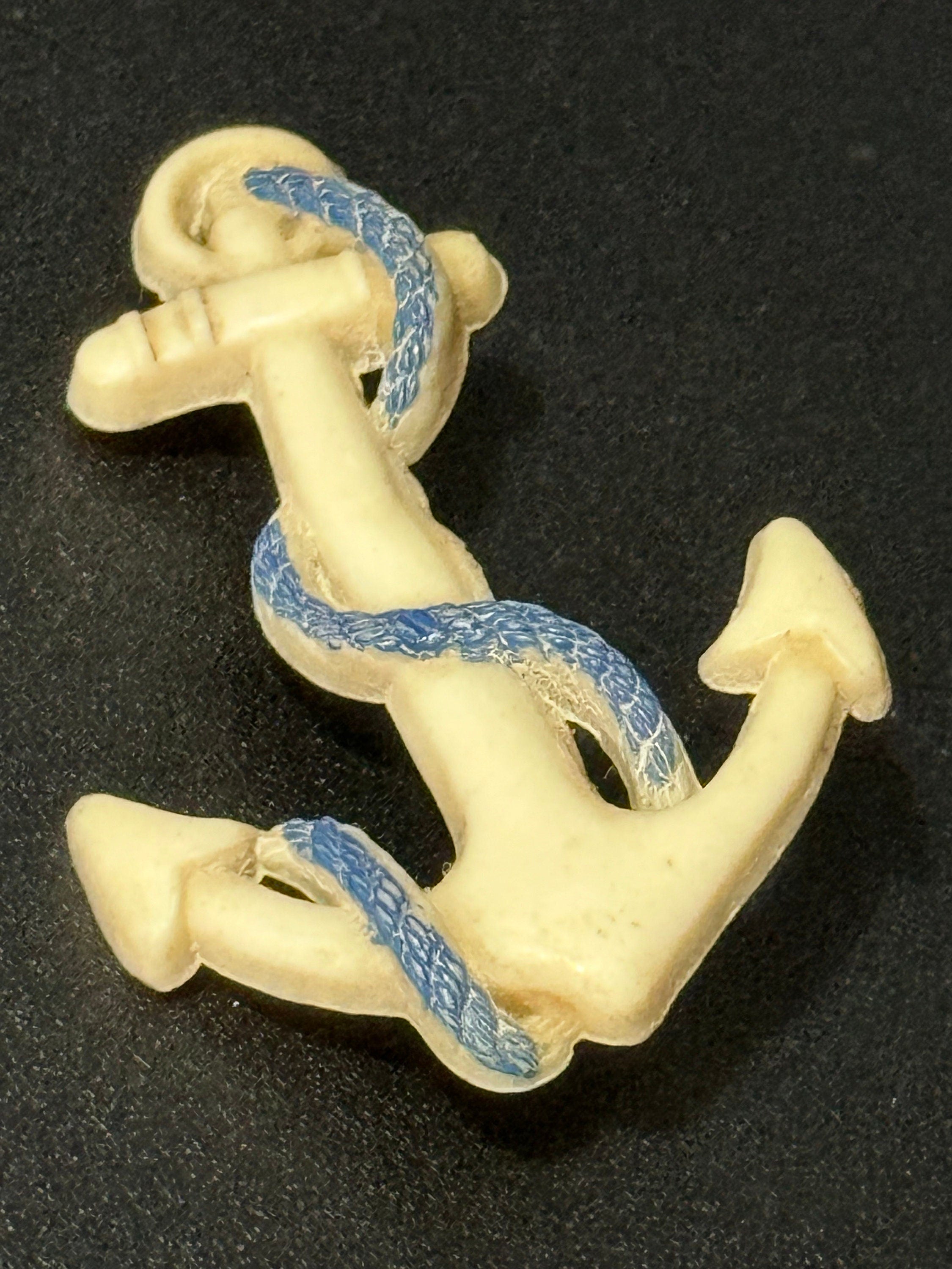 Early Plastic Art Deco white cream Nautical Anchor brooch pin 1930s Antique celluloid Kitsch
