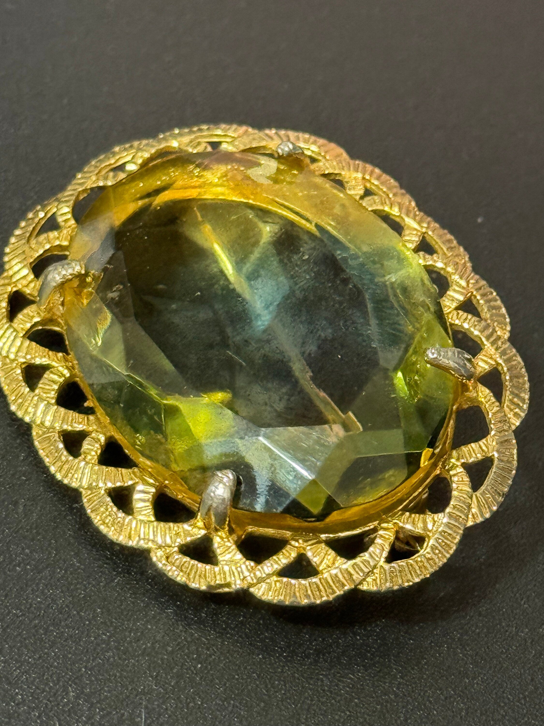 vintage celtic style scottish brooch large orange topaz brown glass