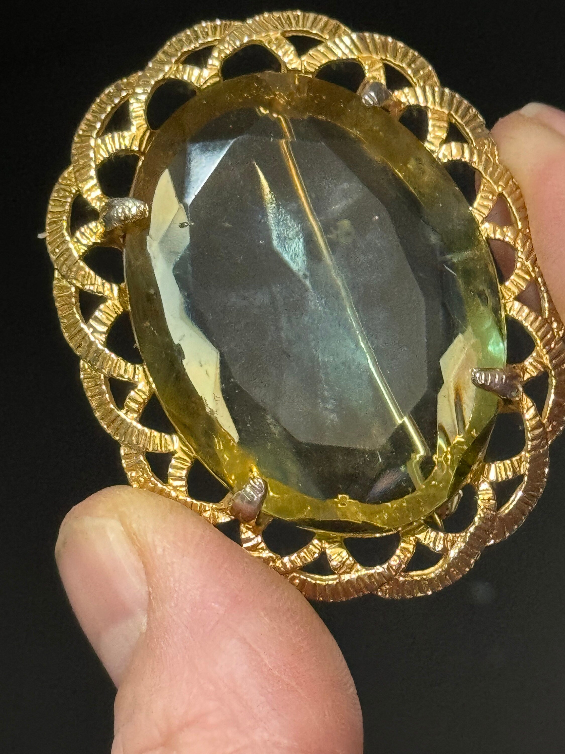 vintage celtic style scottish brooch large orange topaz brown glass