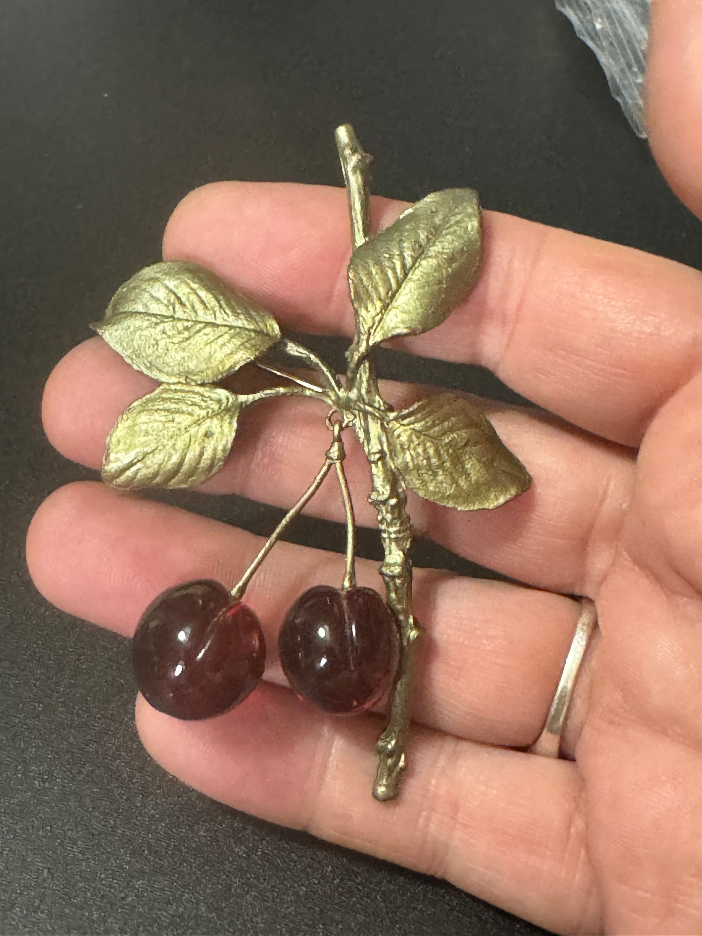 Michael Michaud v&a bronze glass red morello cherry brooch, designer