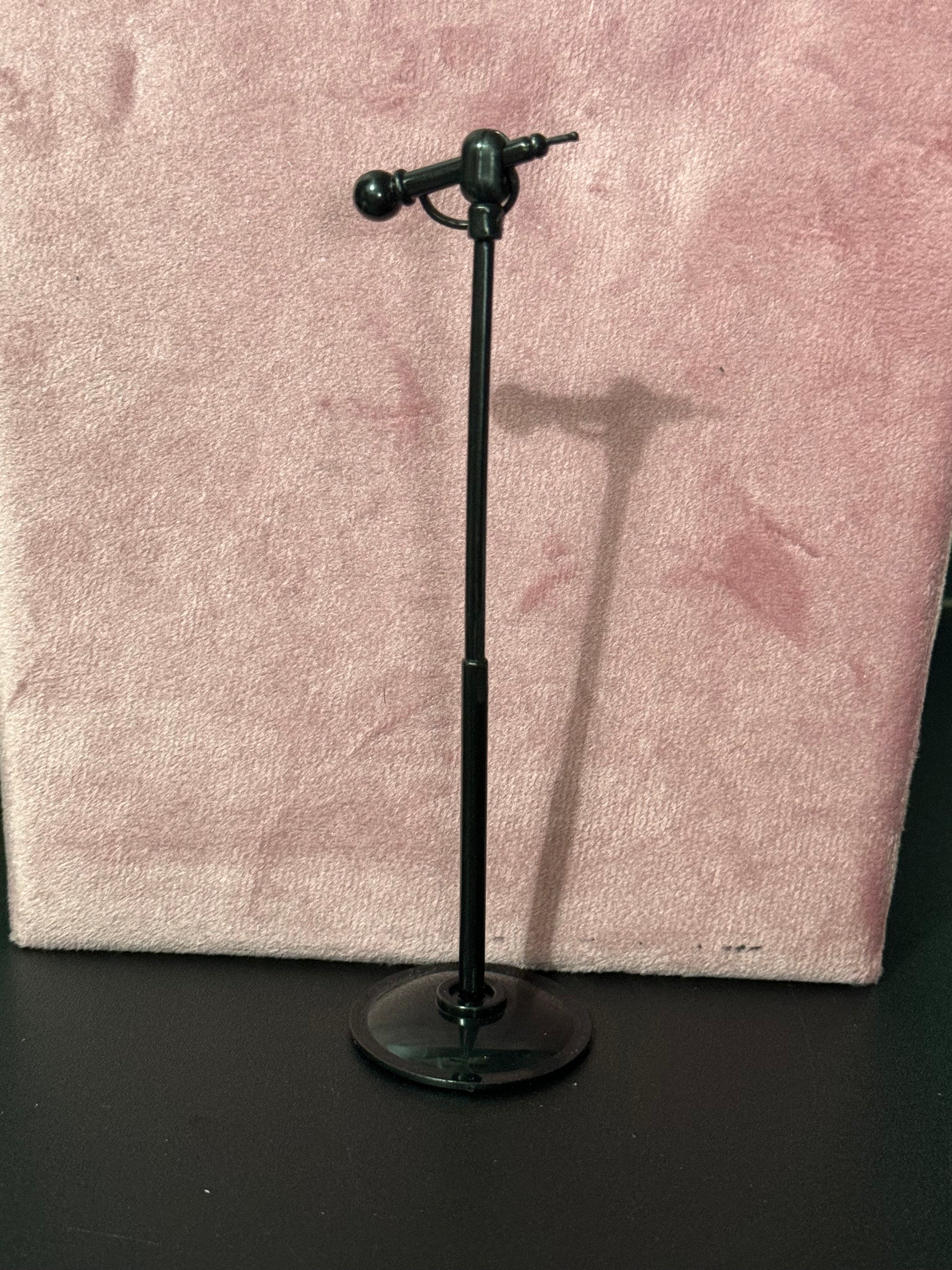 Miniature microphone and stand novelty cake topper decoration reusable plastic, doll size