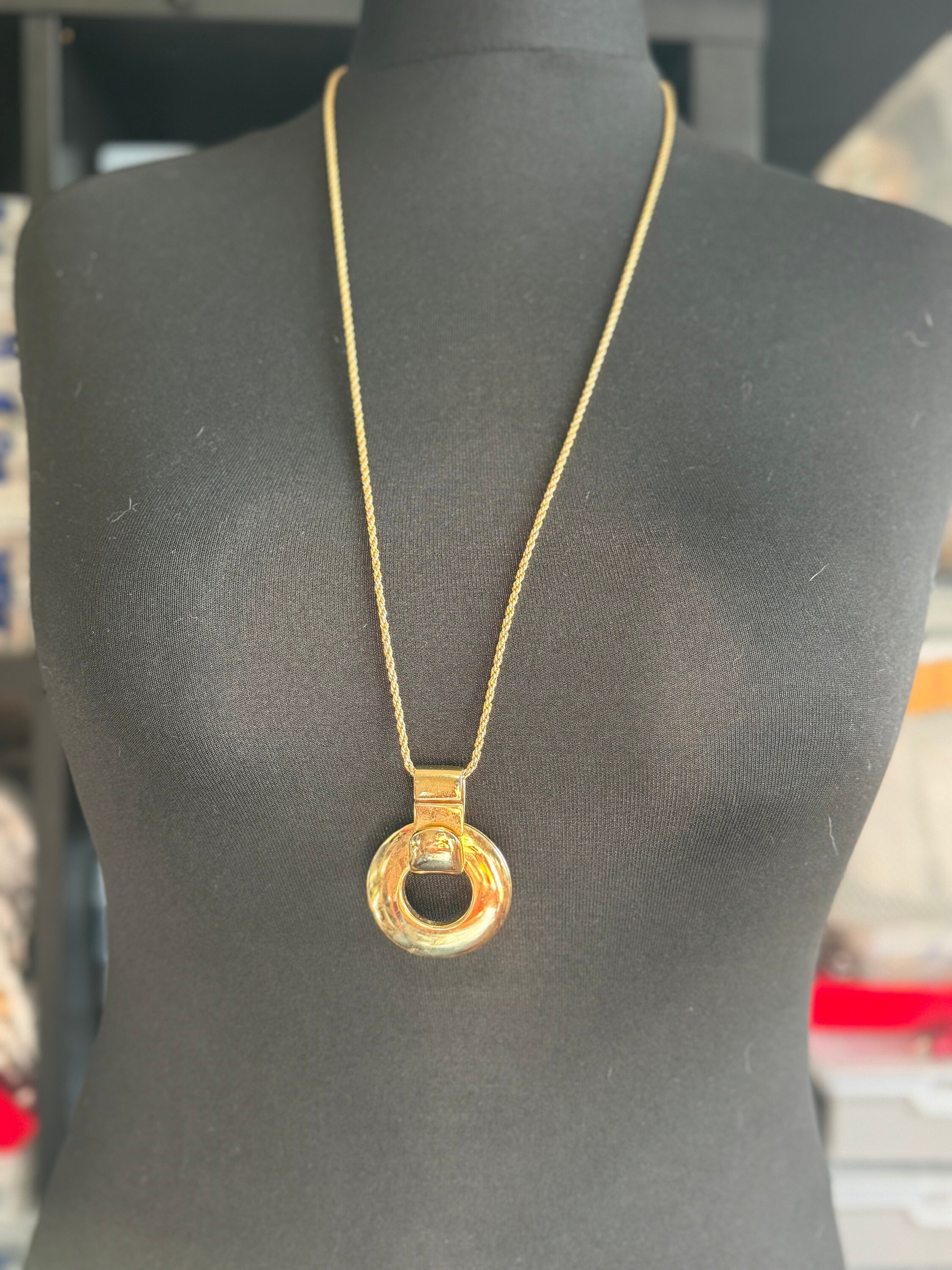 signed GROSSE 1973 Germany vintage gold plated chunky pendant on a rope chain necklace designer